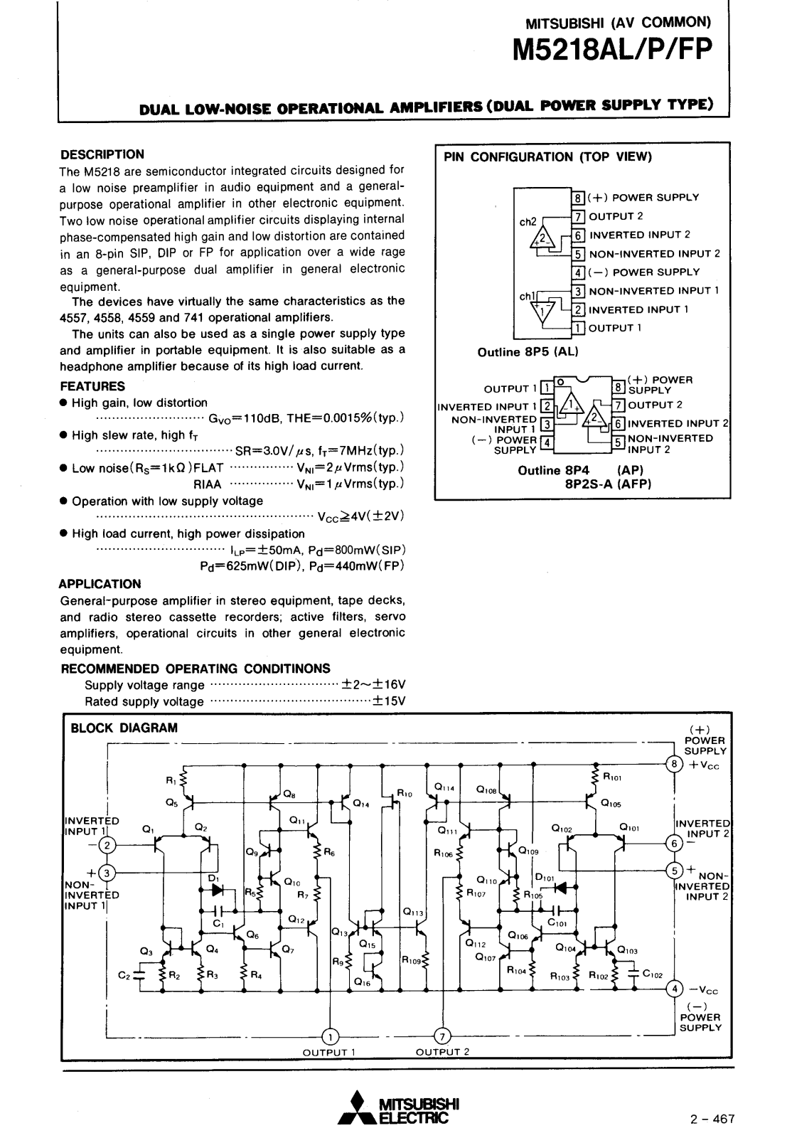 Mitsubishi M5218AP, M5218AL Datasheet