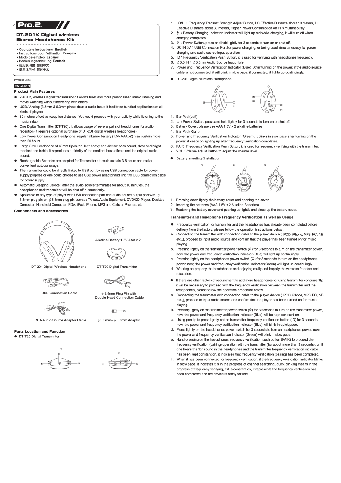 Pro.2 DT-201K Operating Instructions