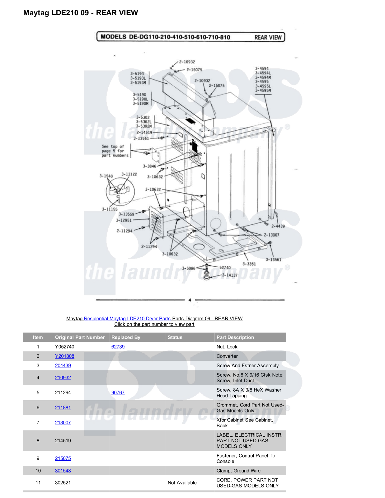 Maytag LDE210 Parts Diagram