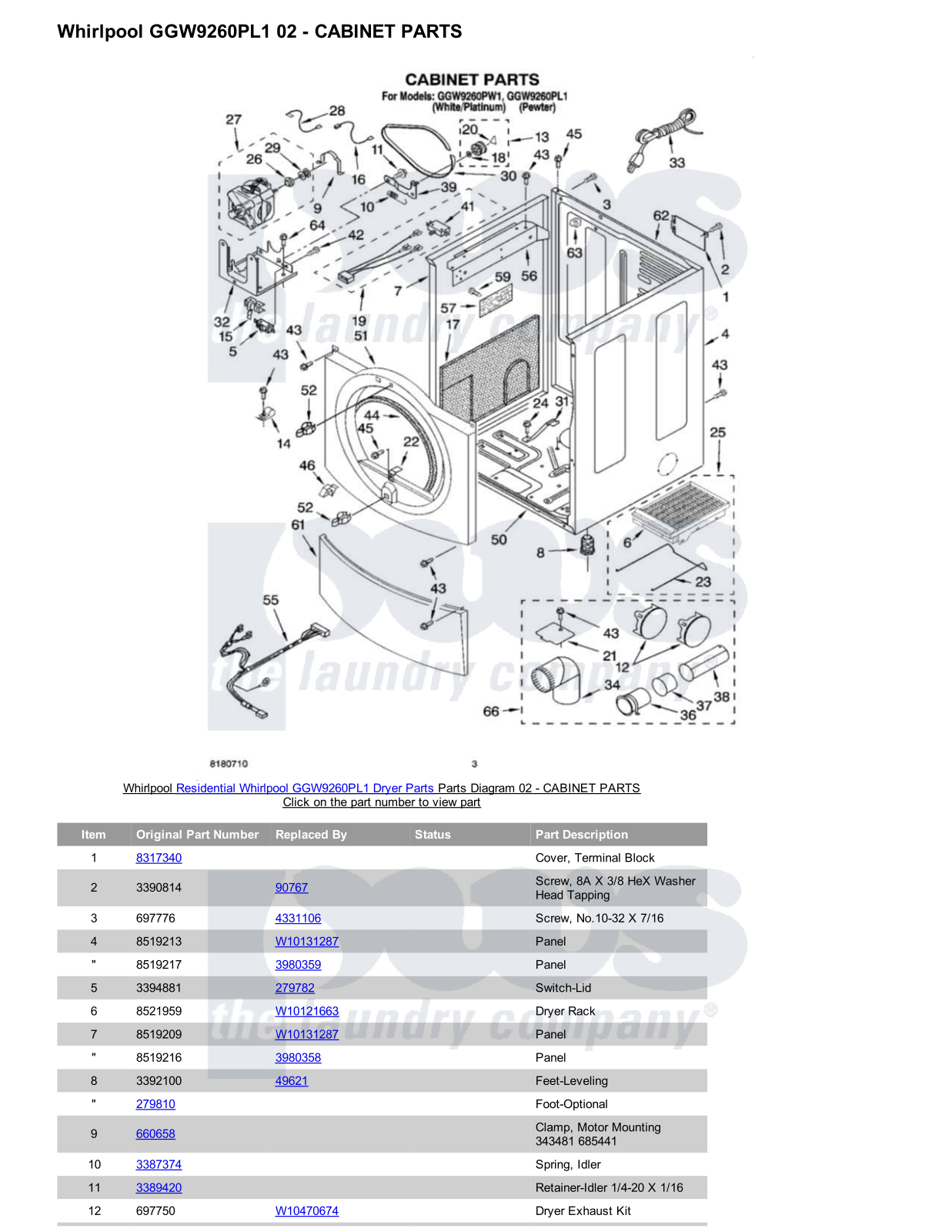 Whirlpool GGW9260PL1 Parts Diagram