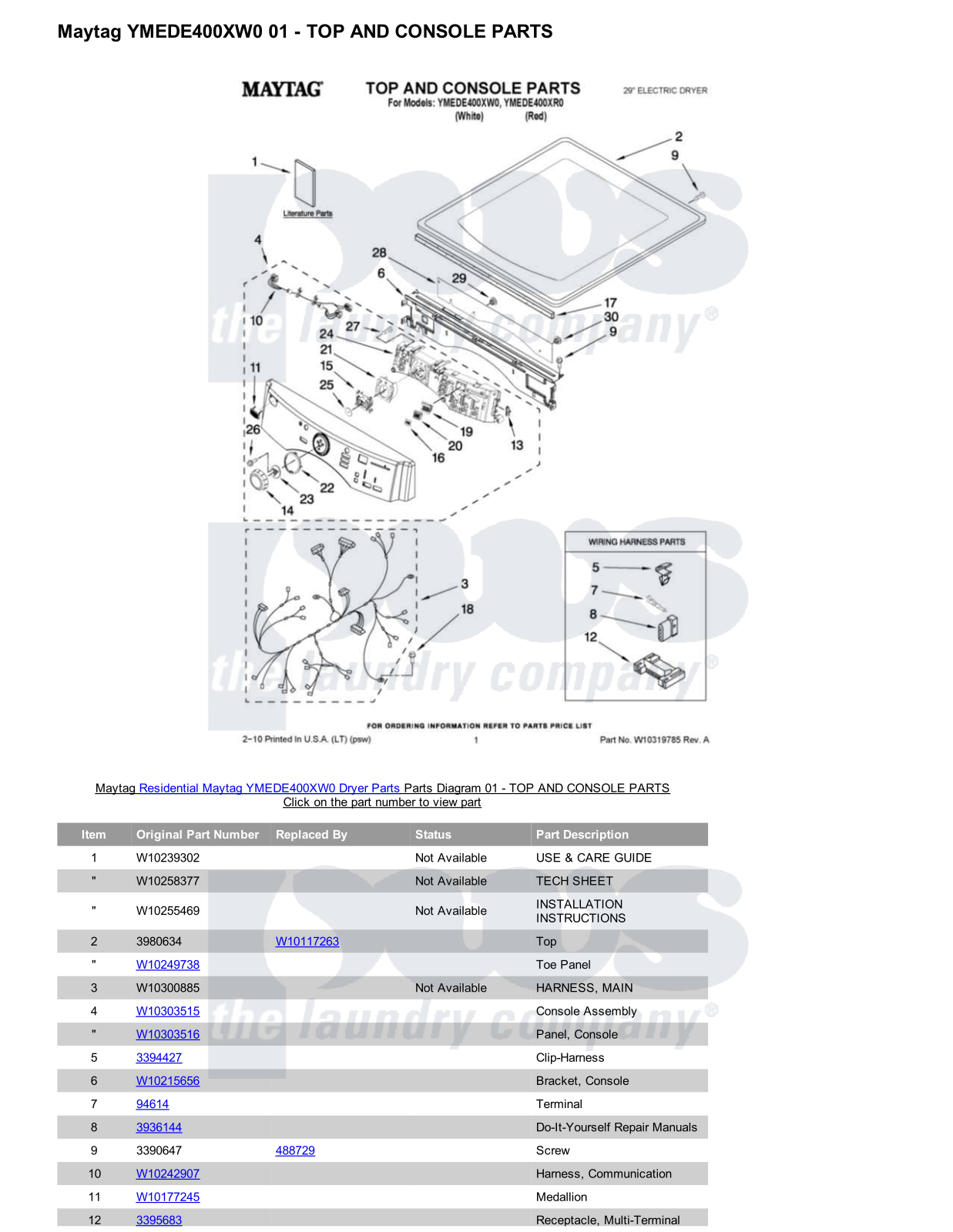 Maytag YMEDE400XW0 Parts Diagram