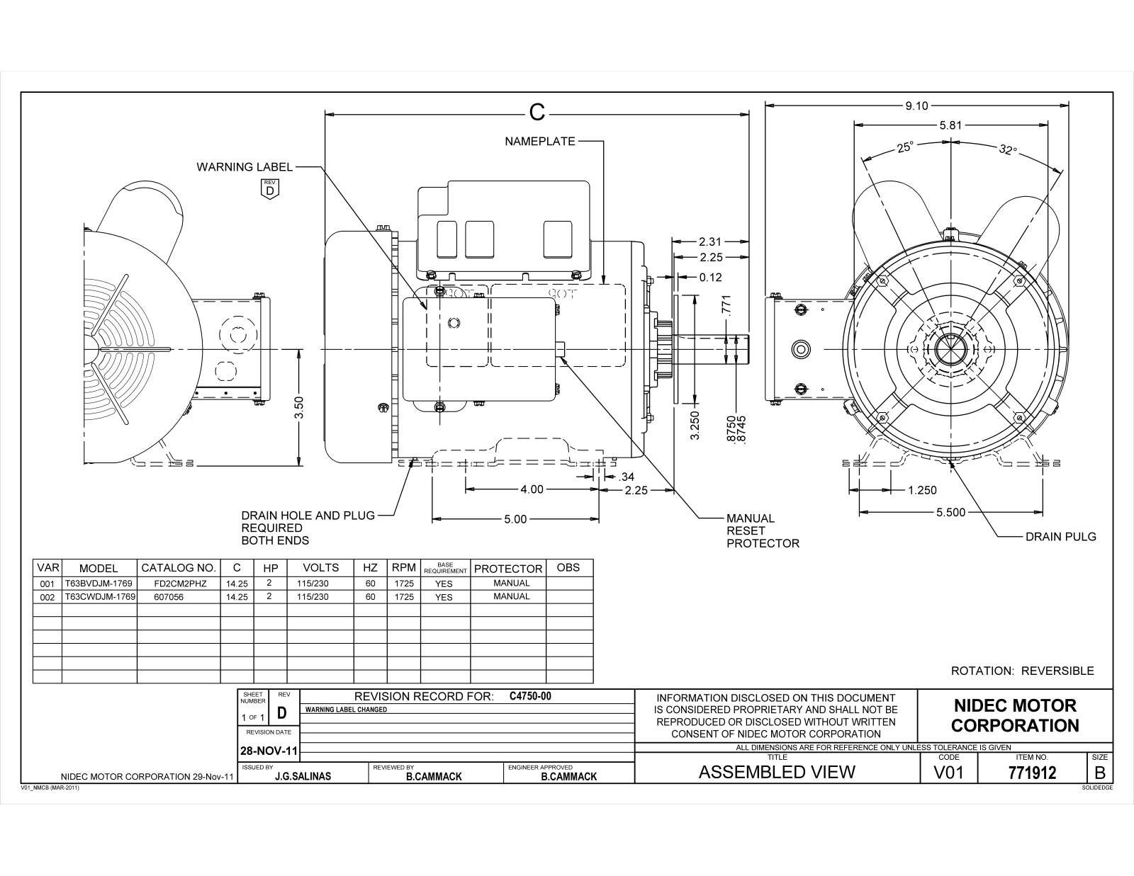 US Motors FD2CM2PHZ, 607056 Dimensional Sheet