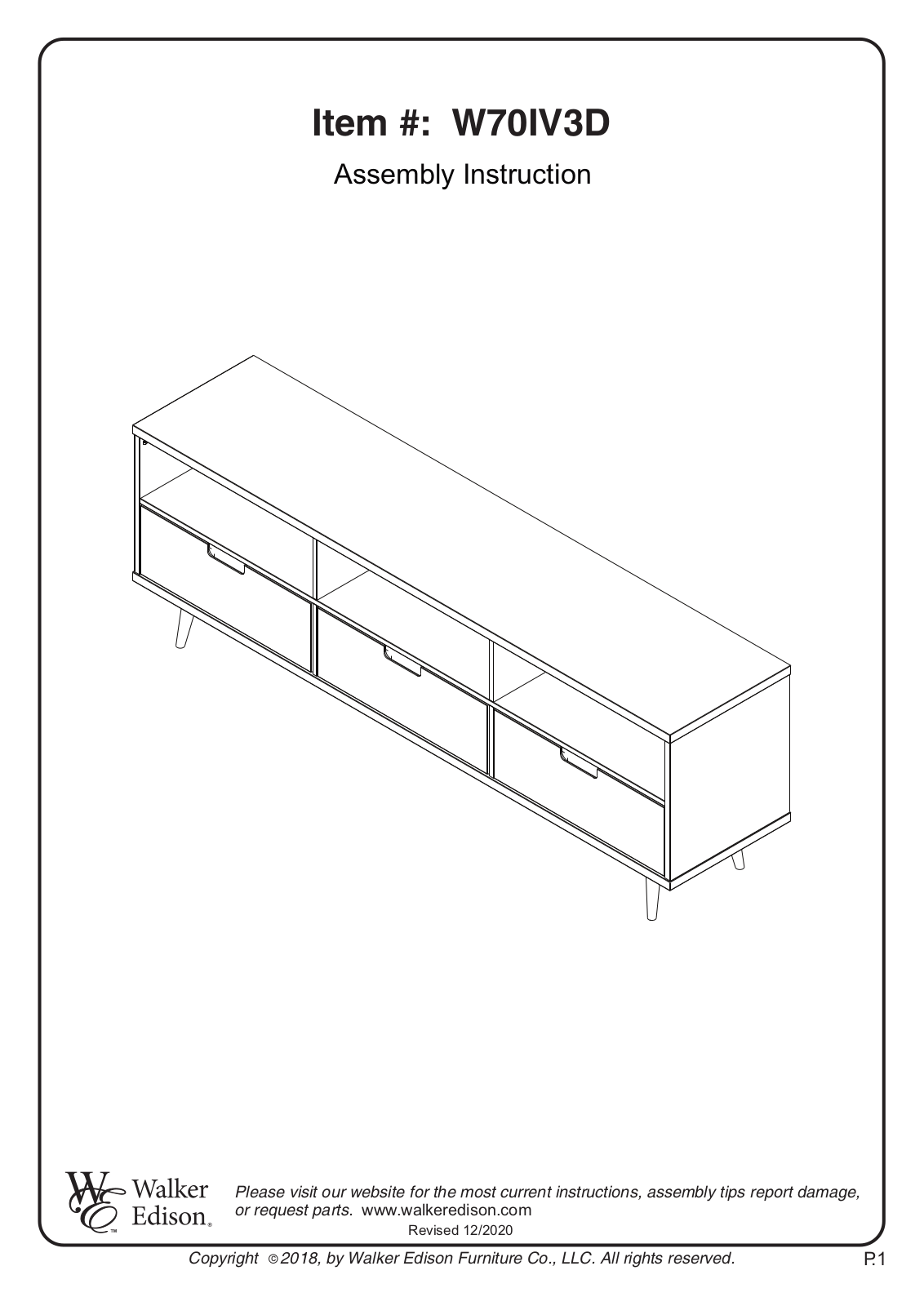 Walker Edison W70IV3D Assembly Instruction