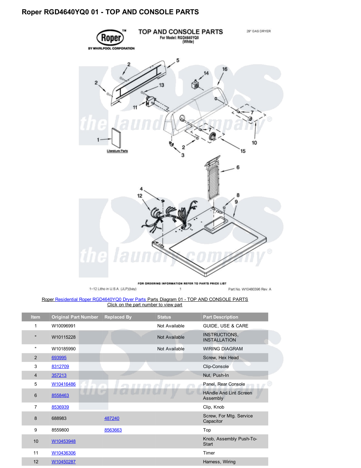 Roper RGD4640YQ0 Parts Diagram