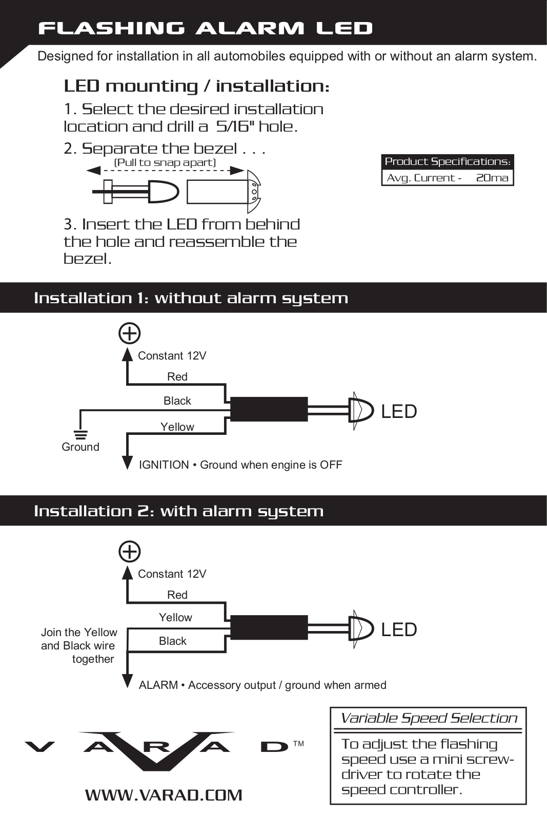 Varad LL - Flashing Alarm LED User Manual