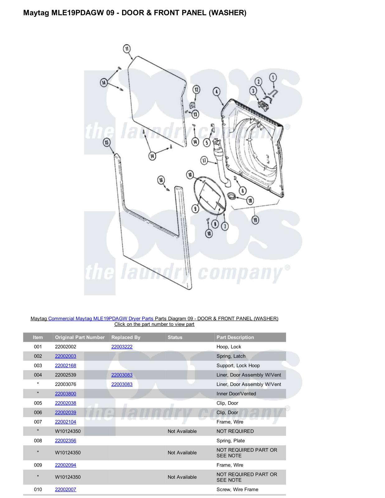 Maytag MLE19PDAGW Parts Diagram