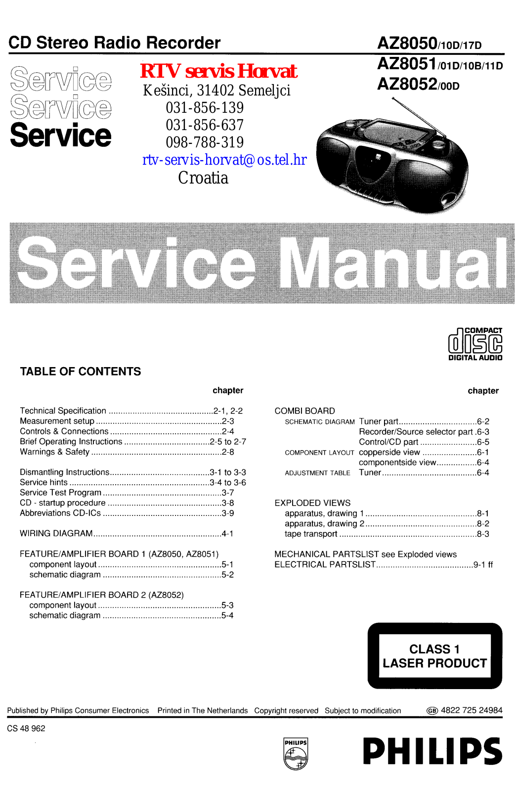 Philips AZ-8051 Service manual