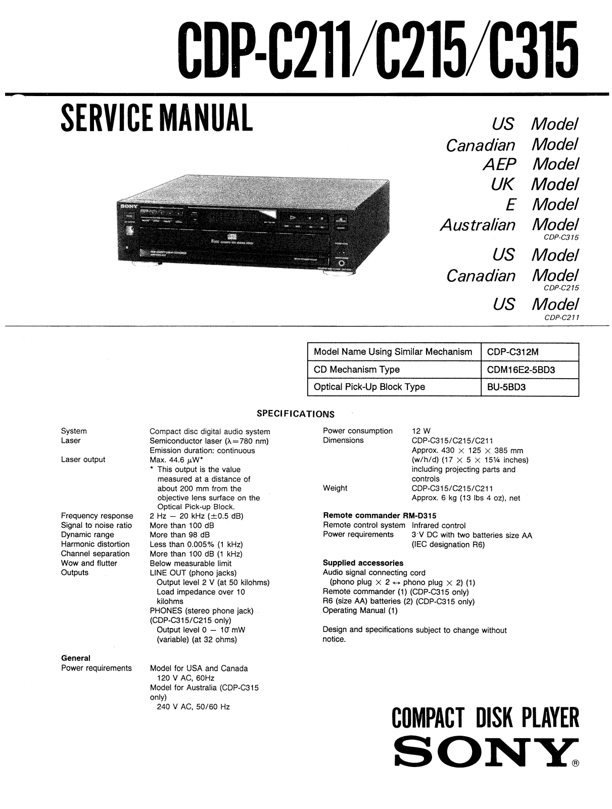 Sony CDPC-215 Service manual