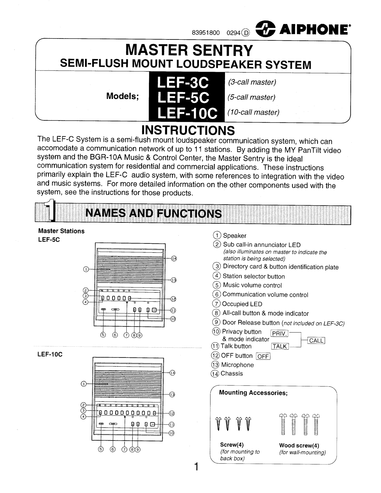 Aiphone LEF-3C User Manual