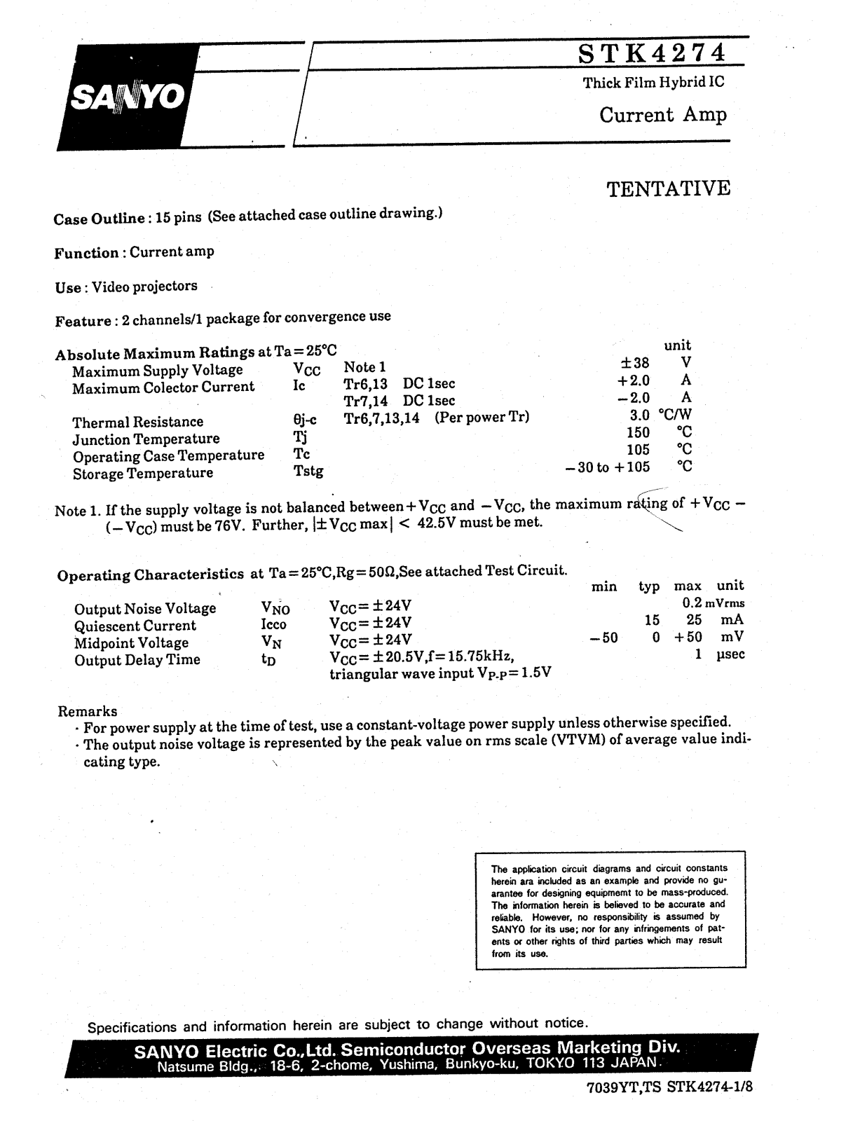 SANYO STK4274 Datasheet