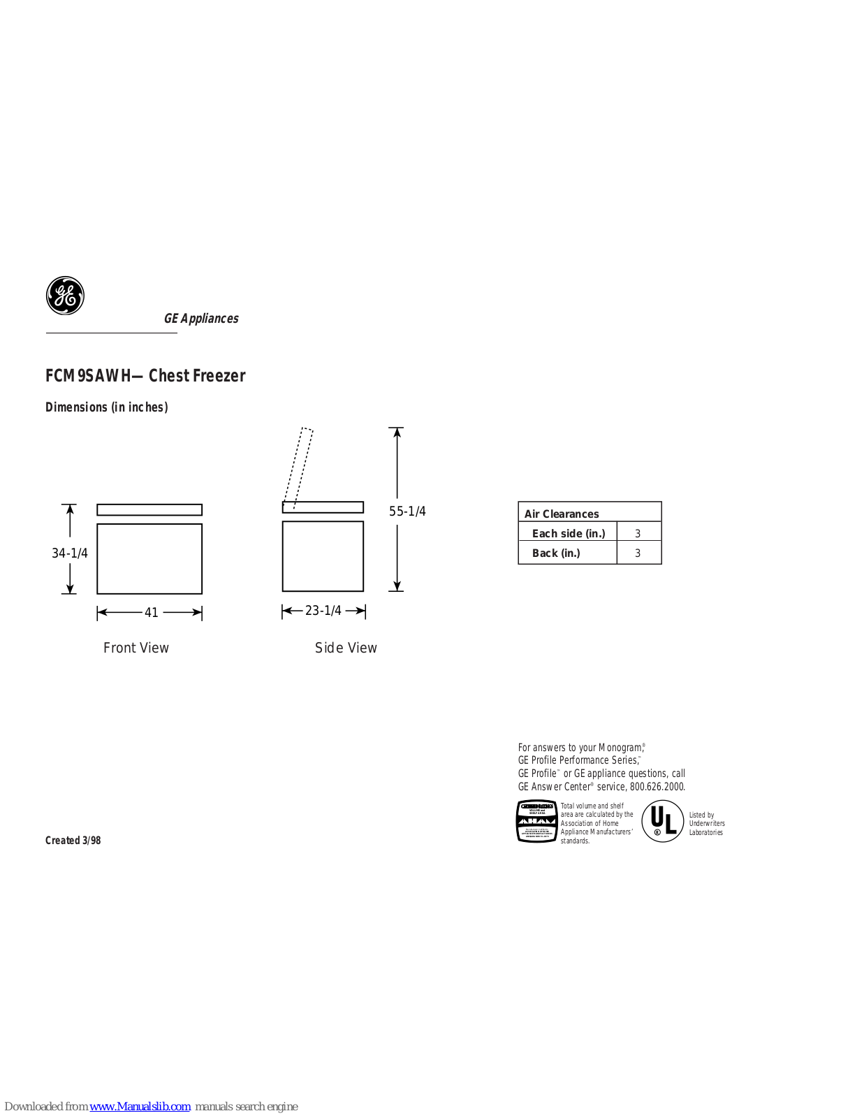 GE Profile FCM9SAWH Dimension Manual