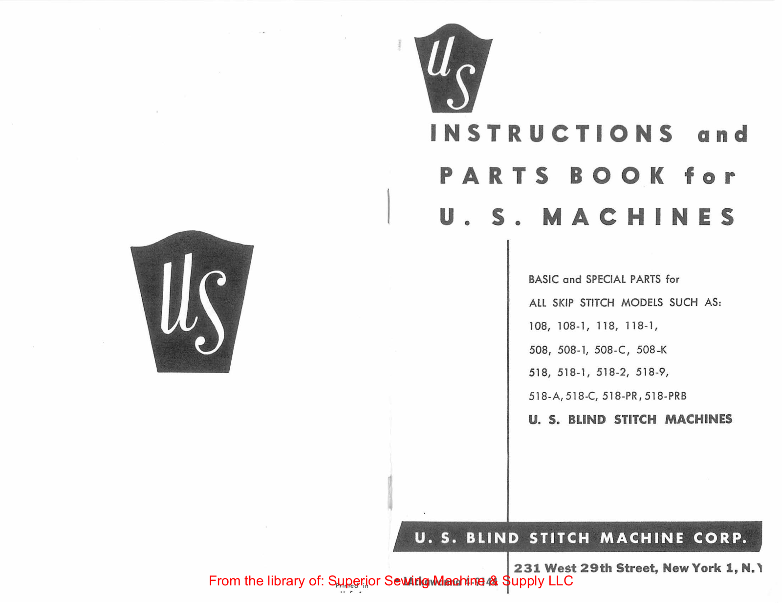 U S Blindstitch 108, 108-1, 1 18, 118-1, 508 User Manual - ManualMachine.com