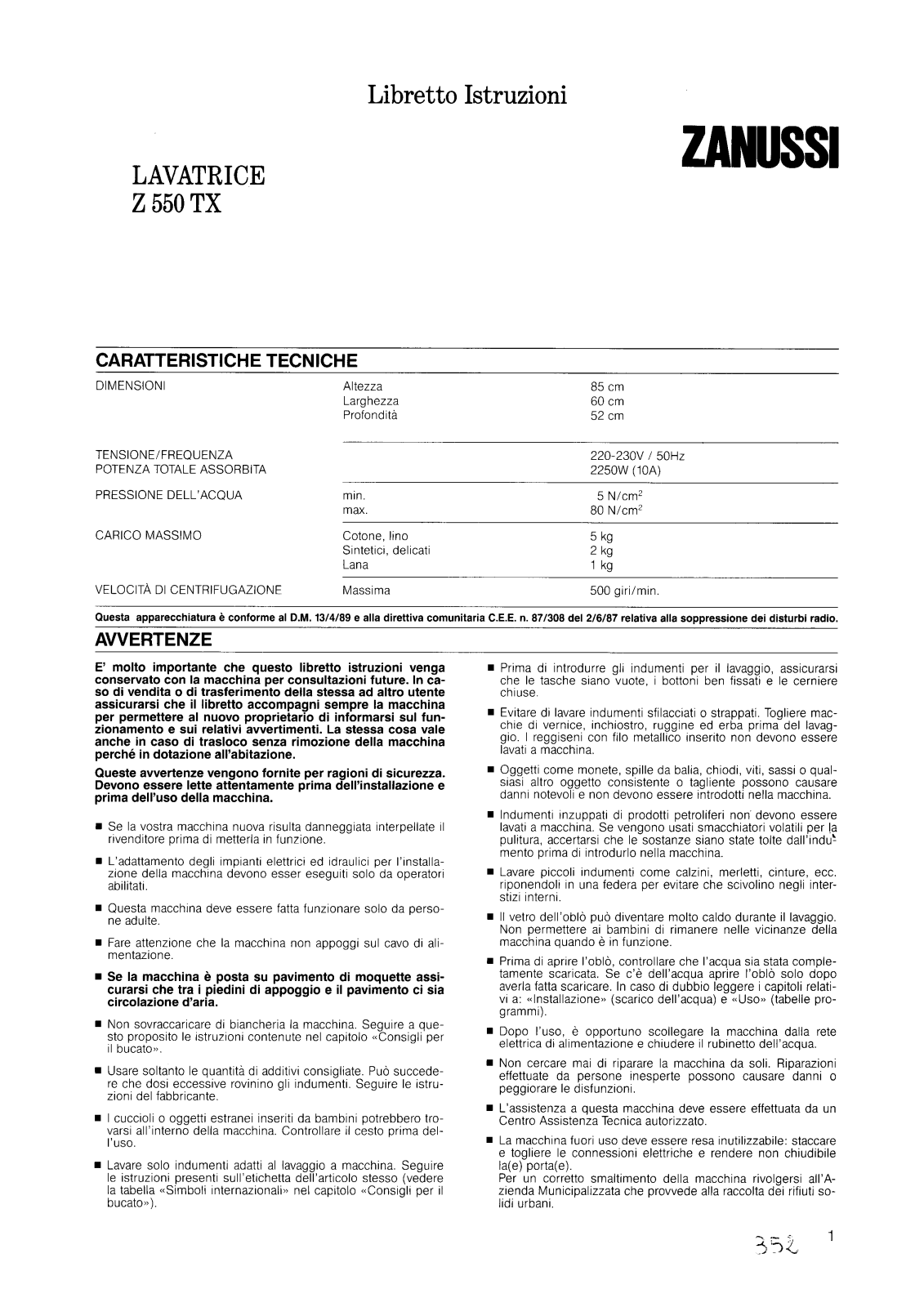 Zanussi Z550TX User Manual