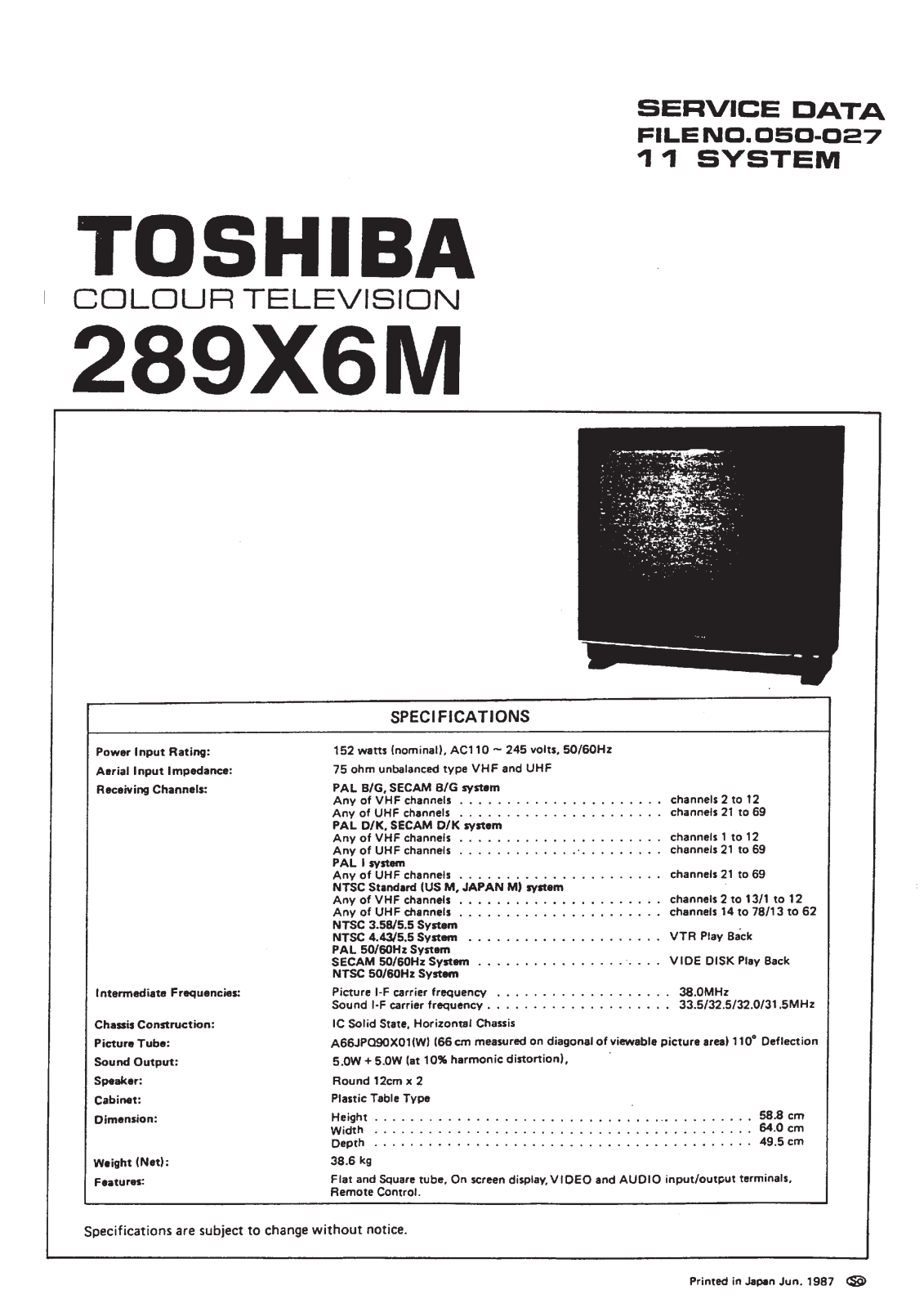 Toshiba M-289 X 6 M Service Manual