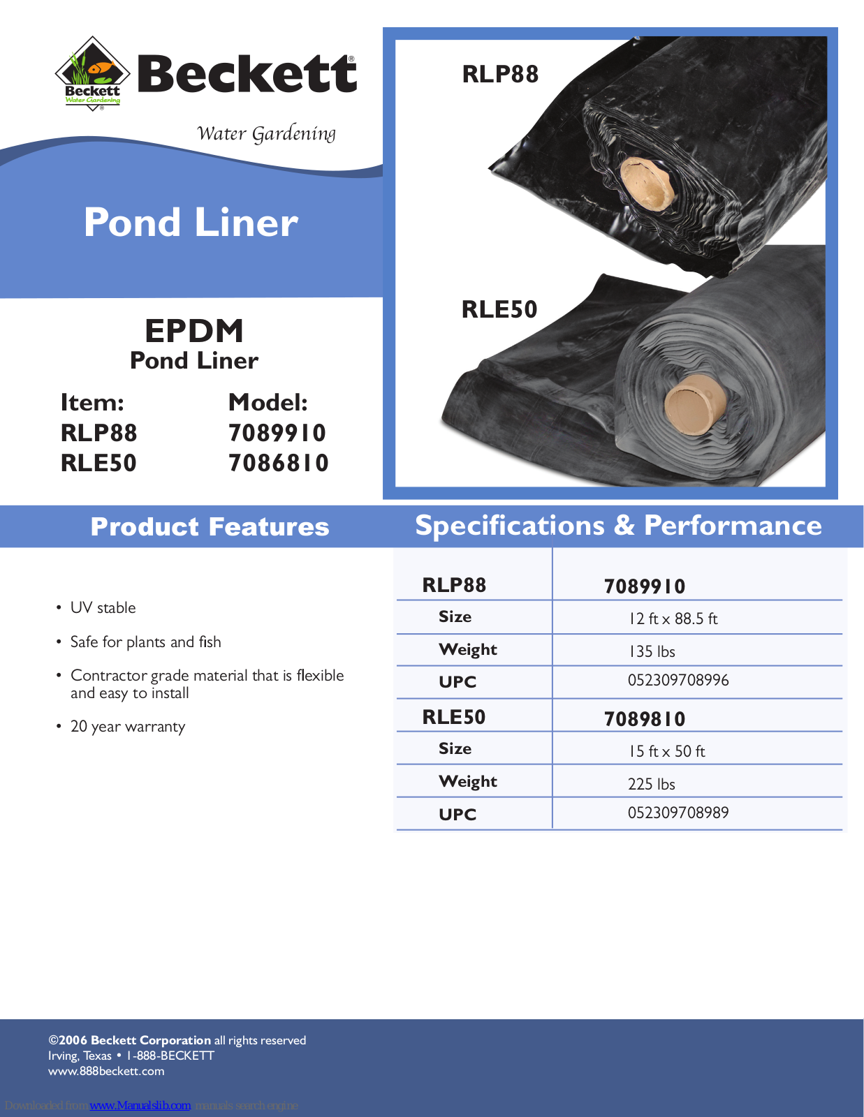Beckett 7086810, 7089910, RLP88, RLE50 Specifications - ManualMachine.com