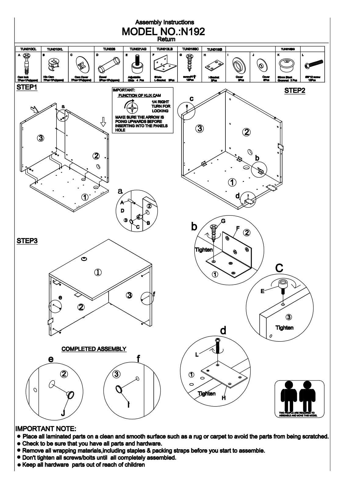 Boss N192DW, N191MOC, N191DW Assembly Guide