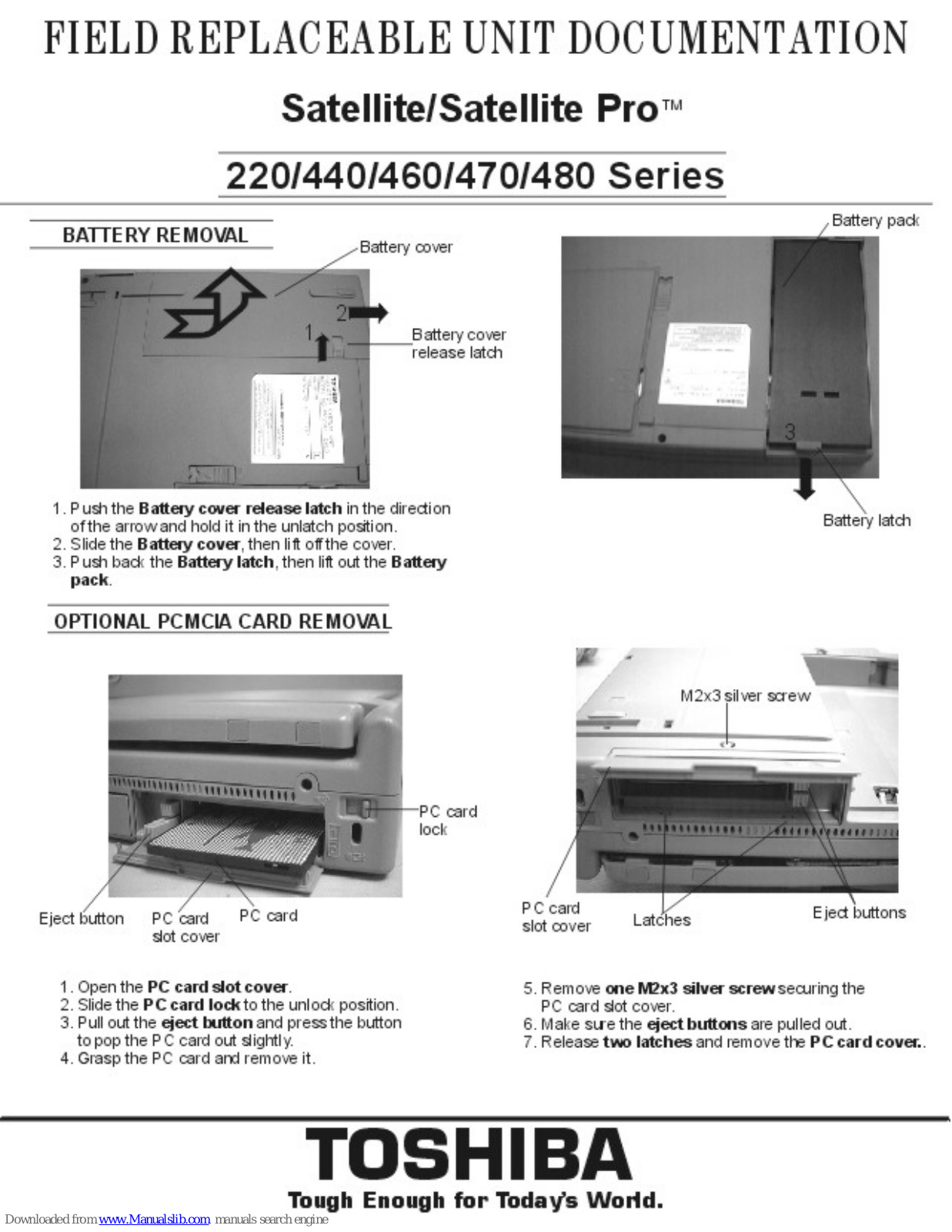 Toshiba Satellite Pro 220, Satellite Pro 440, Satellite Pro 460, Satellite Pro 470, Satellite Pro 480 Replacement Instructions Manual