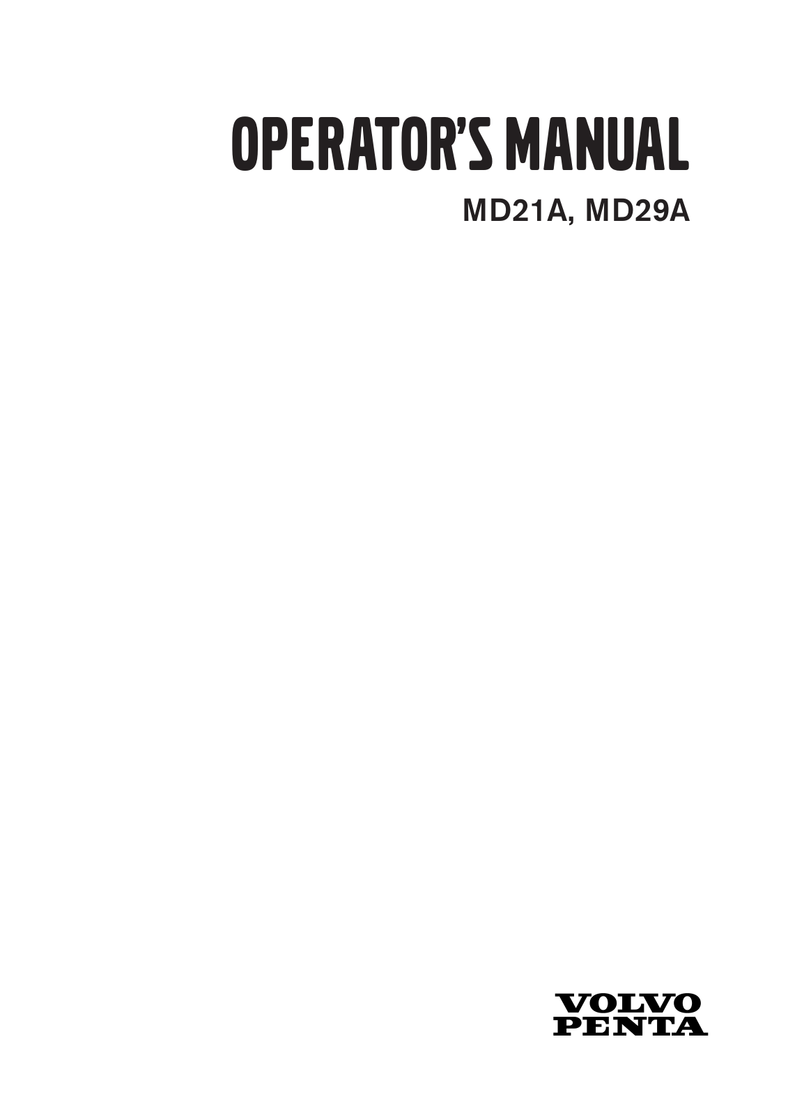 Volvo Penta MD21A, MD29A Operator's Manual