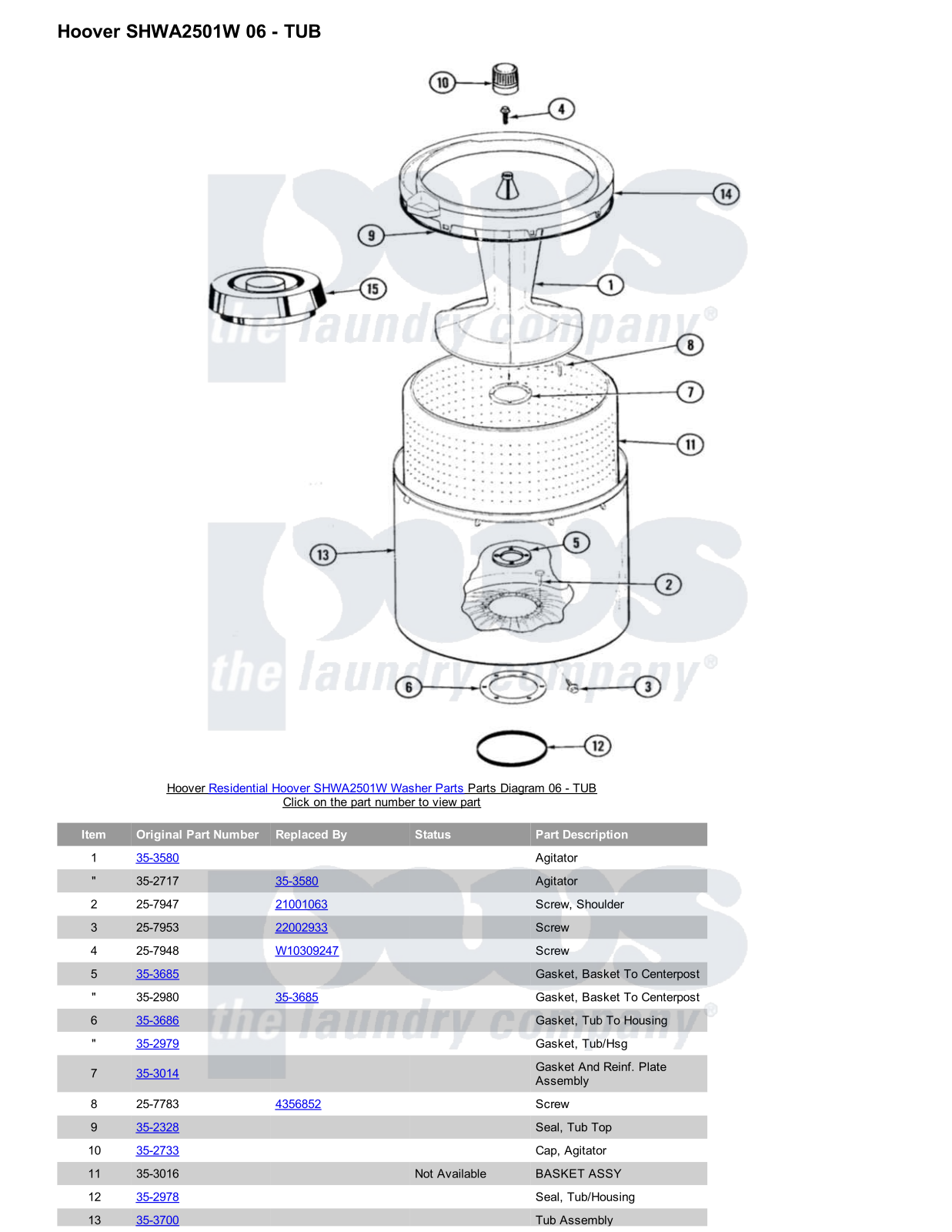 Hoover SHWA2501W Parts Diagram