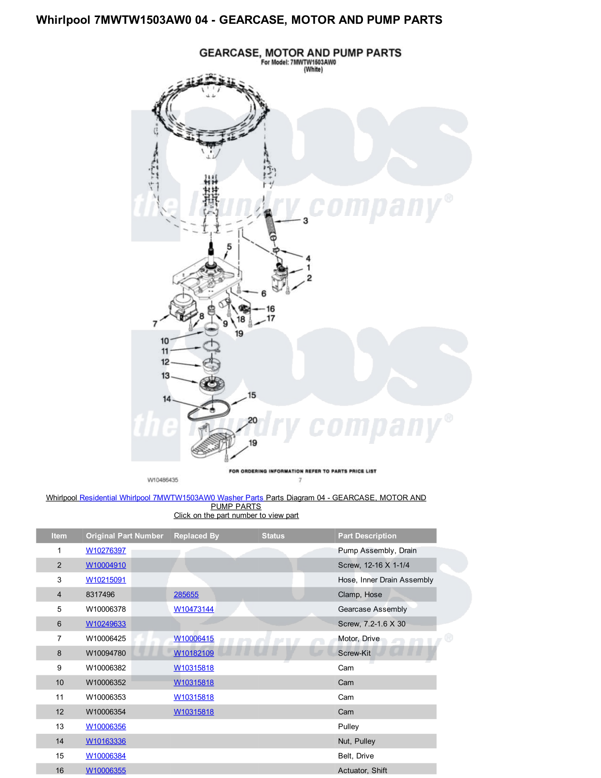 Whirlpool 7MWTW1503AW0 Parts Diagram