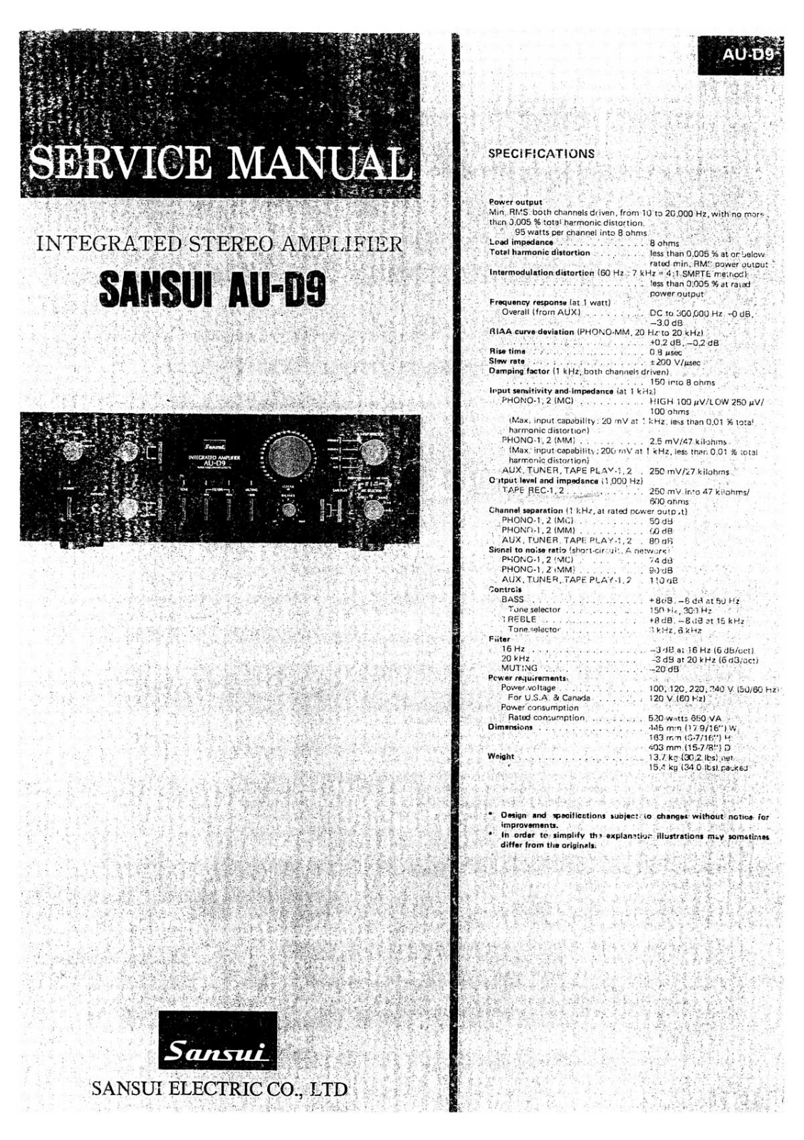 Sansui AU-D9 Service Manual