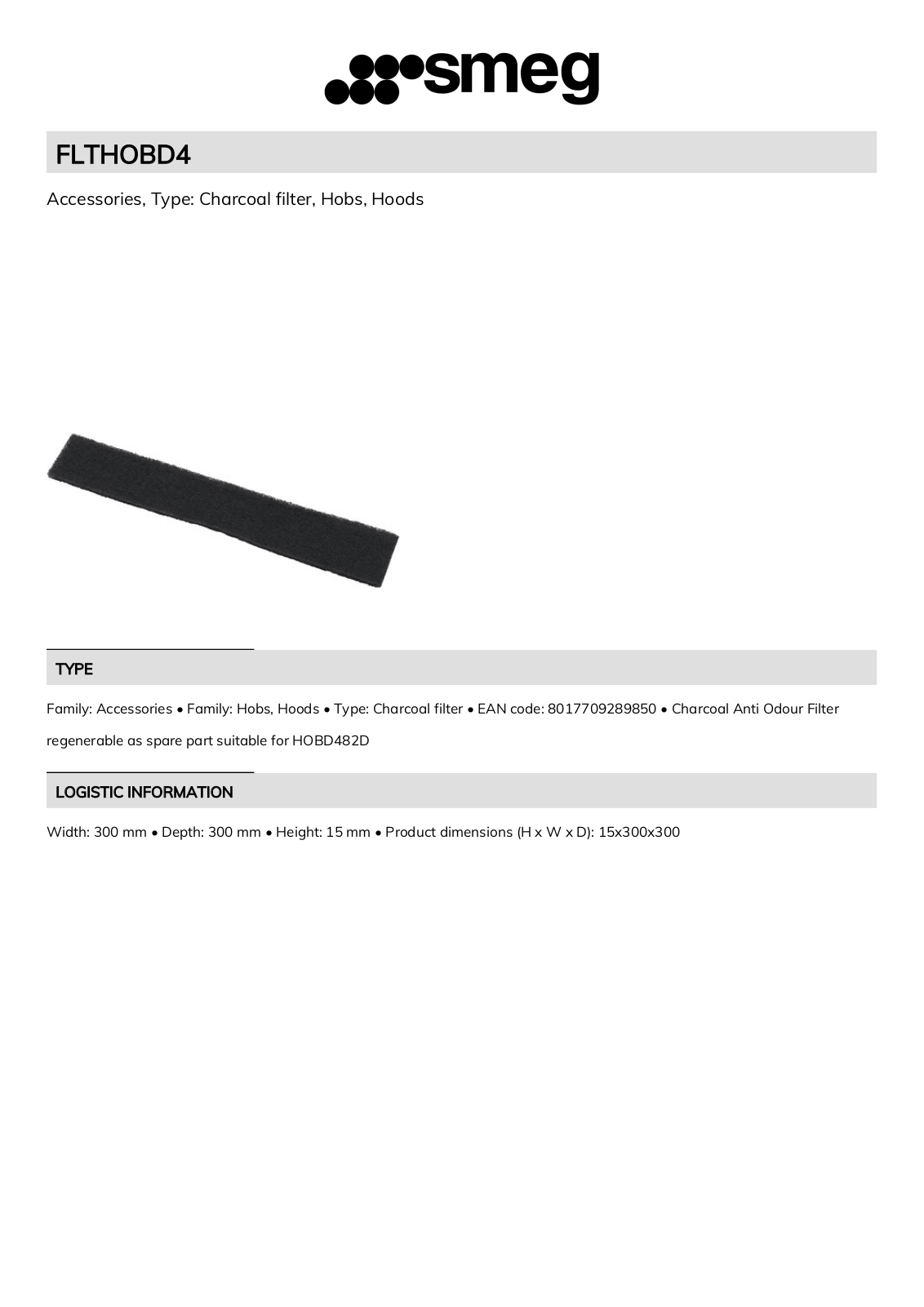 Smeg FLTHOBD4 Technical sheet