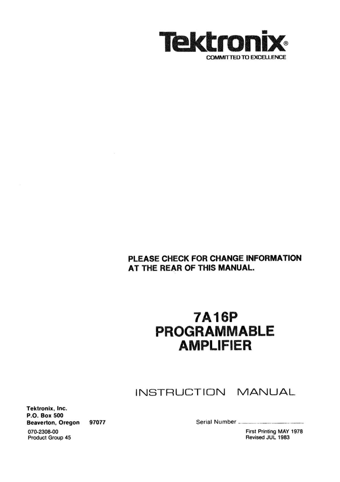 Tektronix 7A16P Service Manual