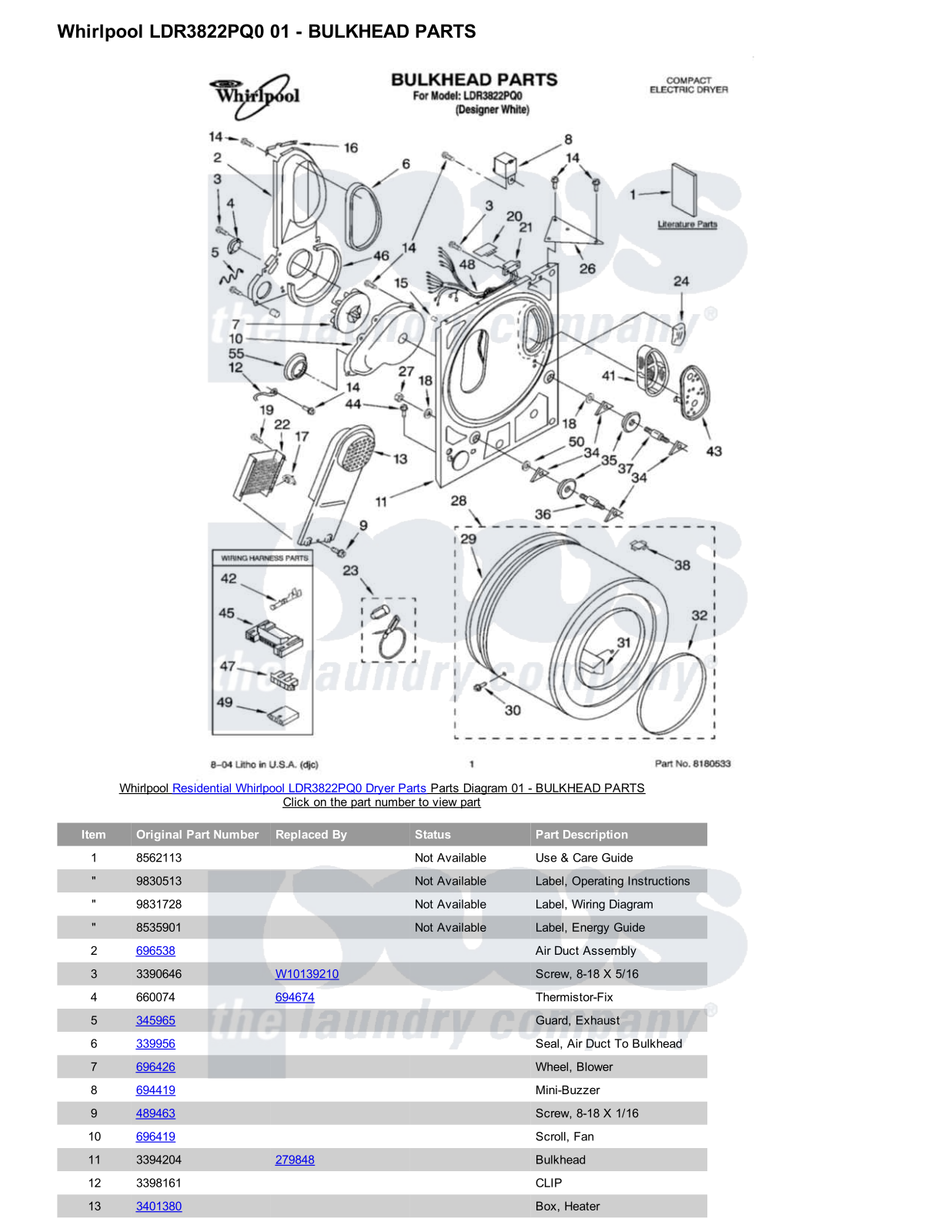 Whirlpool LDR3822PQ0 Parts Diagram