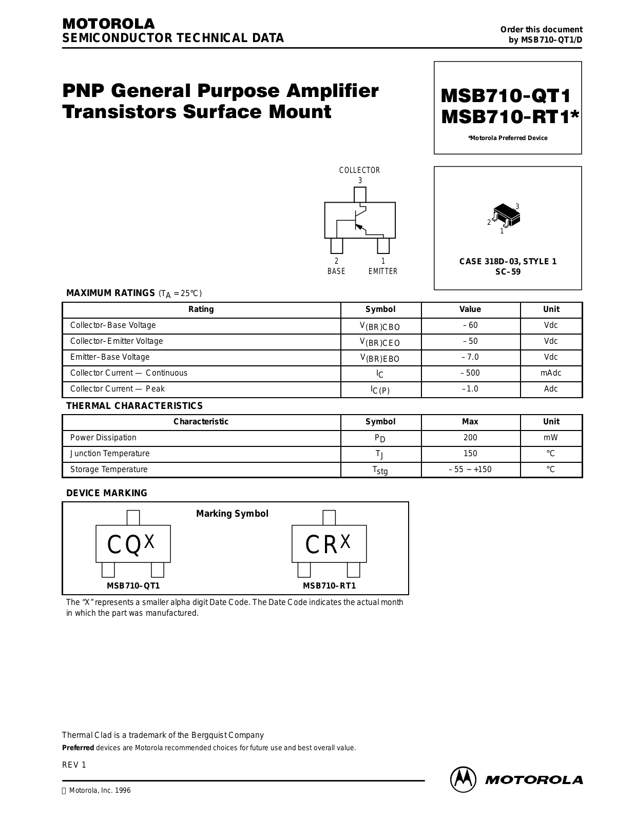 Motorola MSB710-QT1 Datasheet