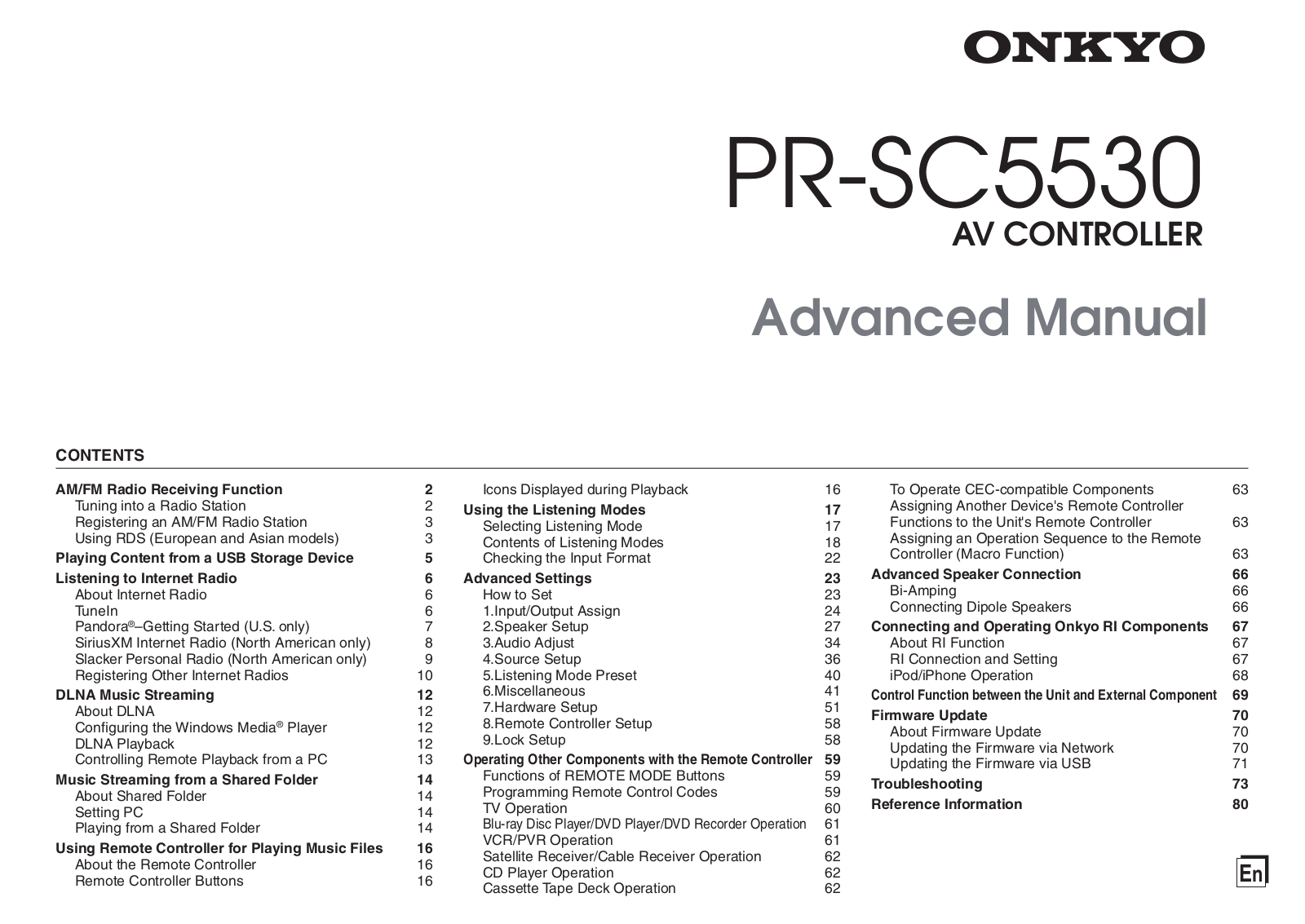 Onkyo PR-SC5530 Advanced Manual