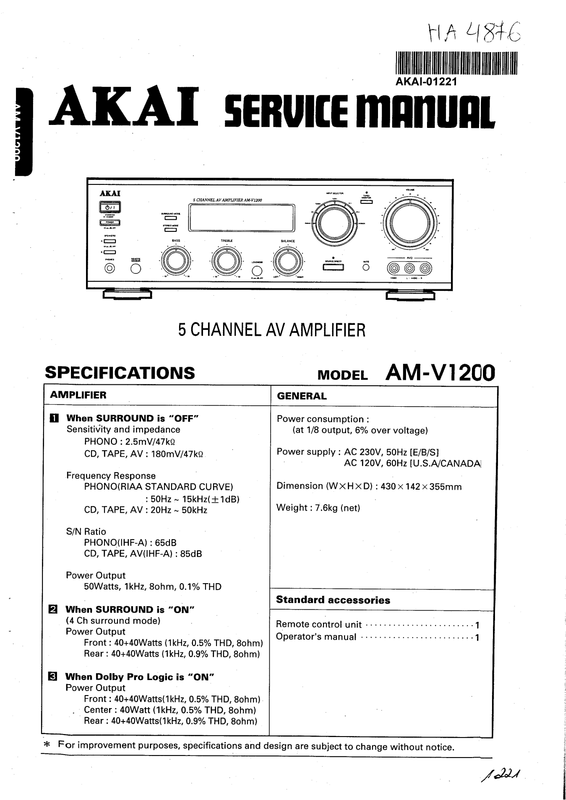 Akai AMV-1200 Service manual