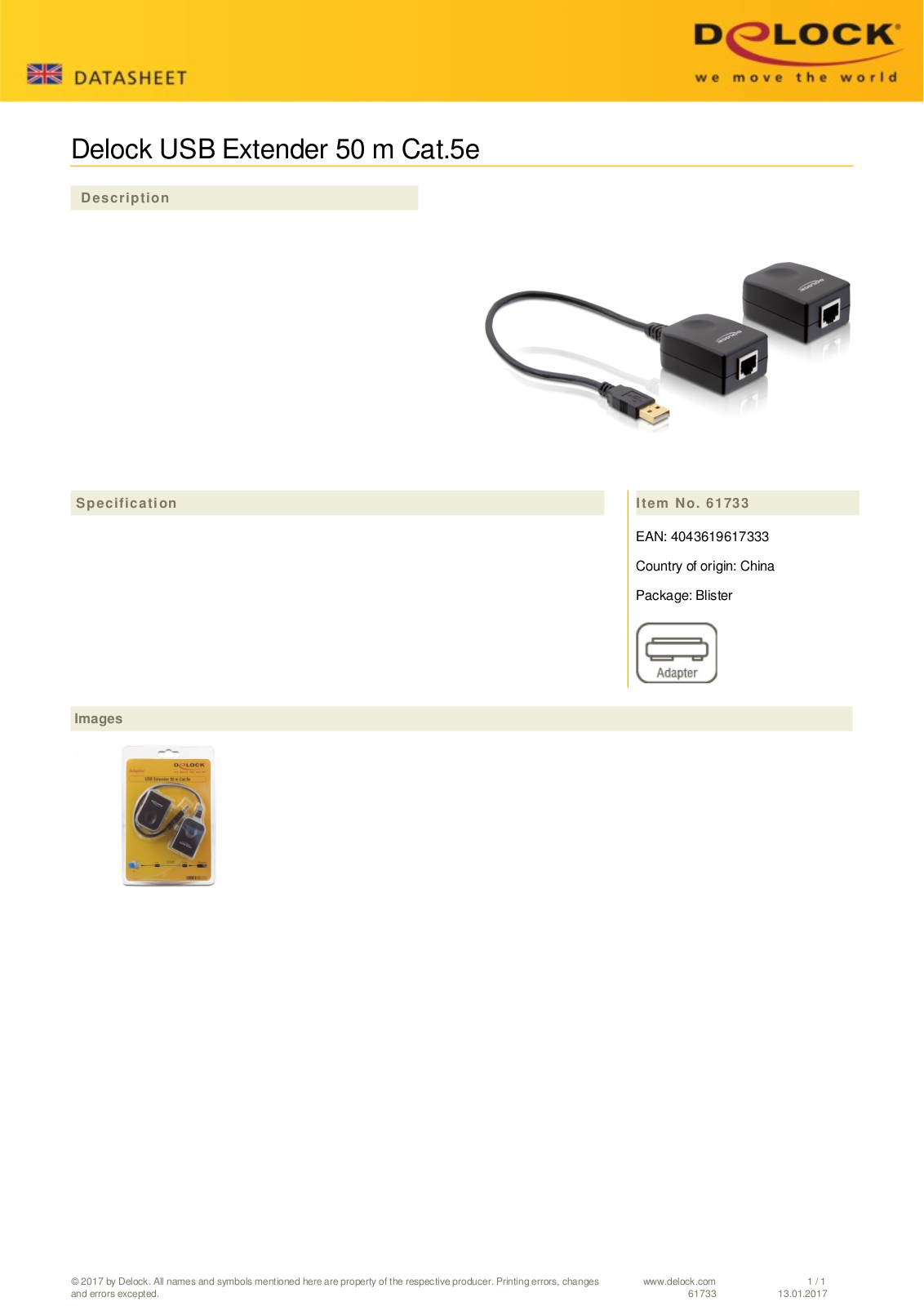 DeLOCK USB 1.1 Ethernet Extender, aktiv, bis, 50m User Manual