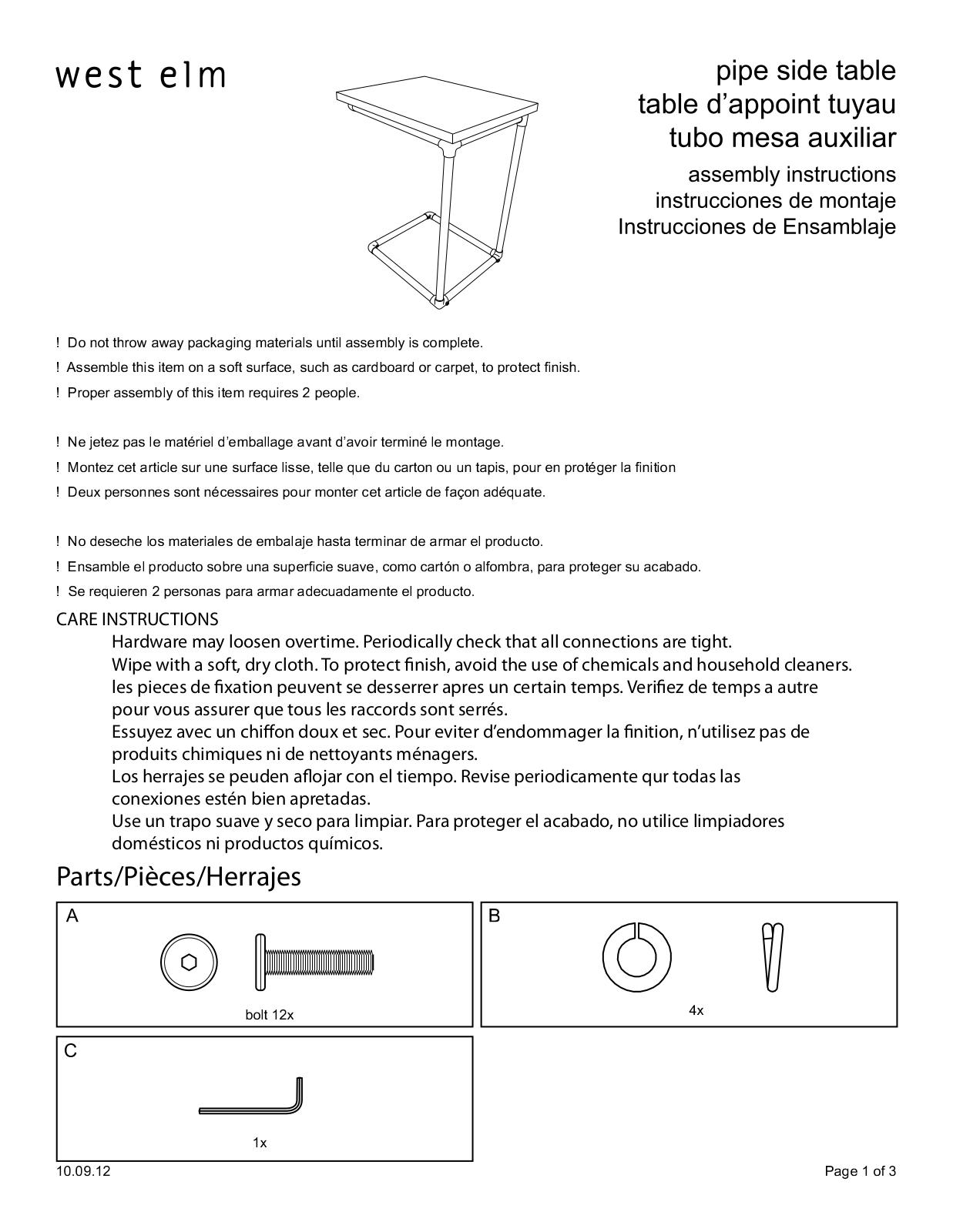 West Elm Pipe Side Table Assembly Instruction