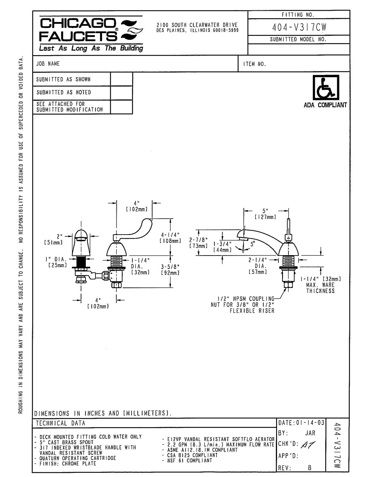 Chicago Faucet 404-V317CW User Manual