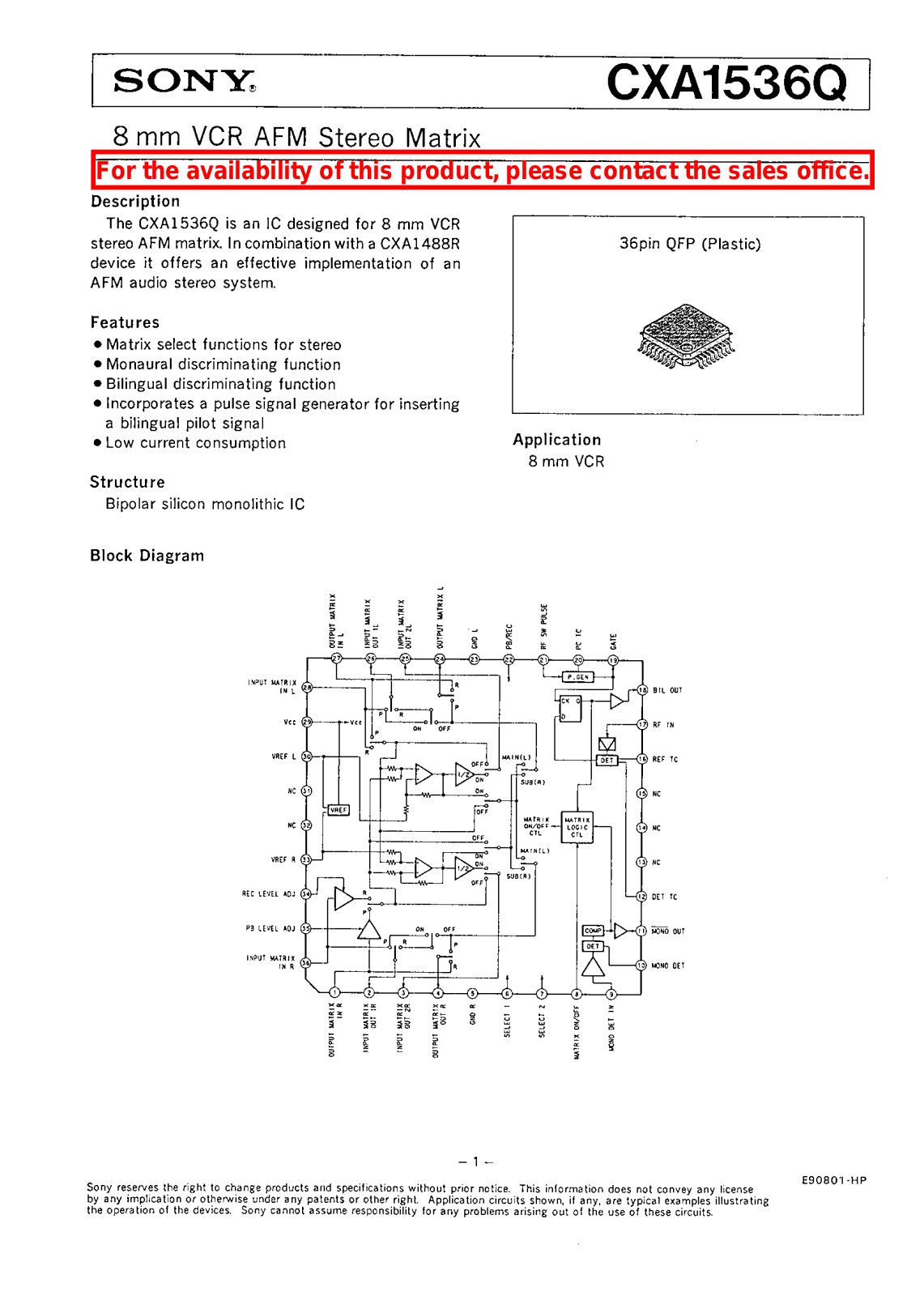 Sony CXA1536Q Datasheet