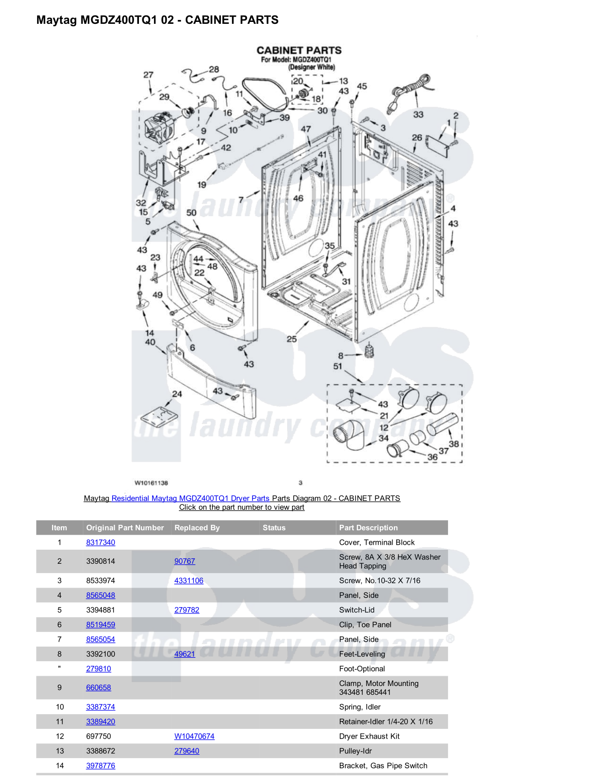 Maytag MGDZ400TQ1 Parts Diagram