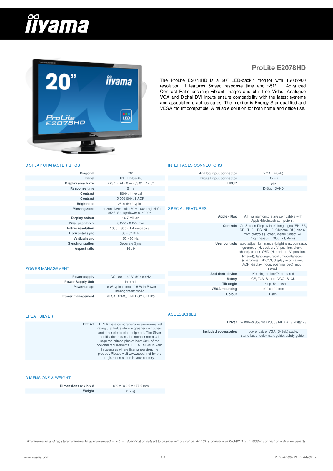 iiyama E2078HD Reference Guide