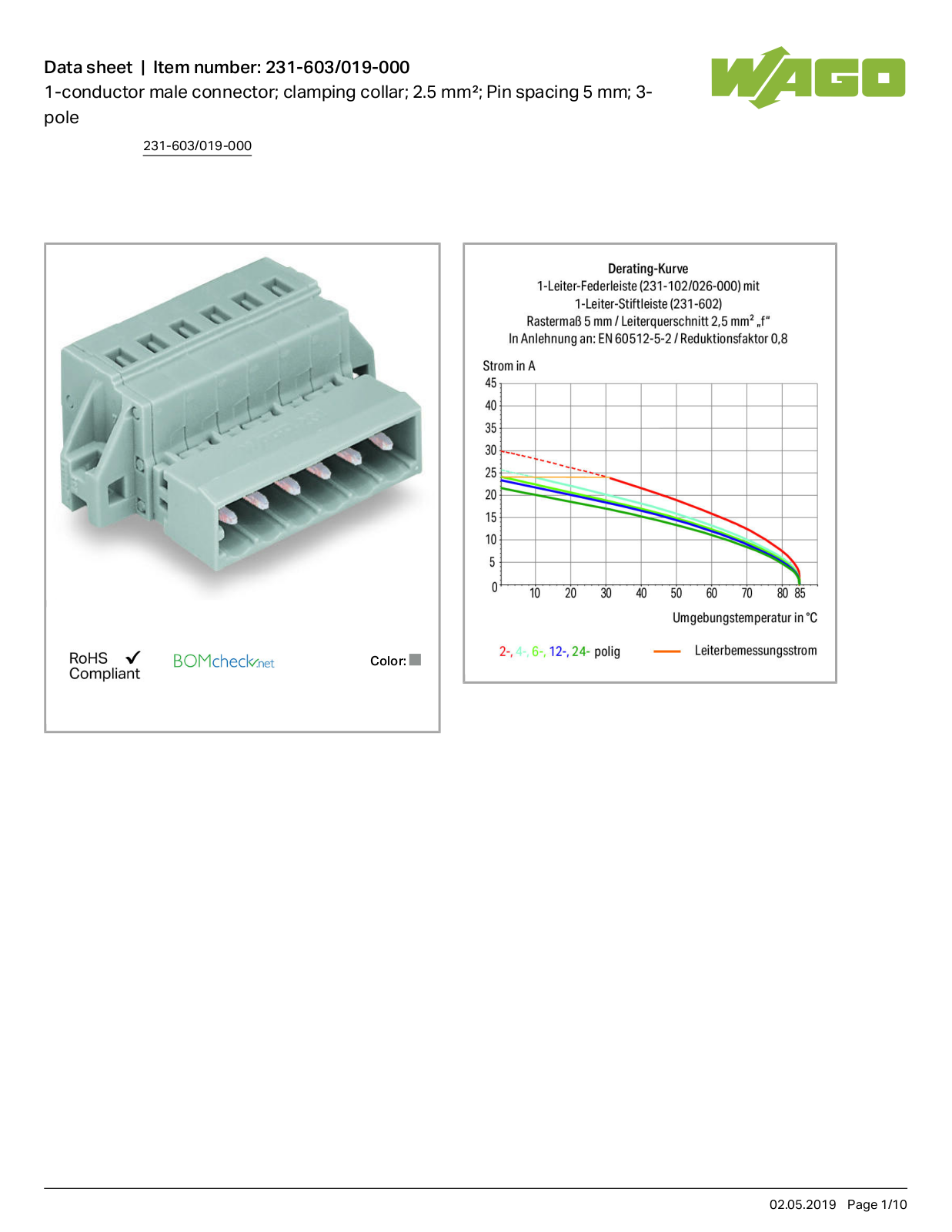 Wago 231-603/019-000 Data Sheet