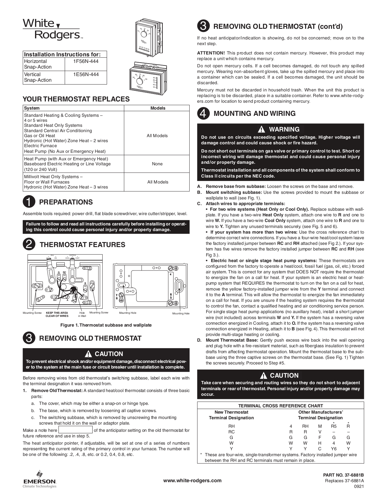 White Rodgers 1E56N-444, 1F56N-444 User Manual