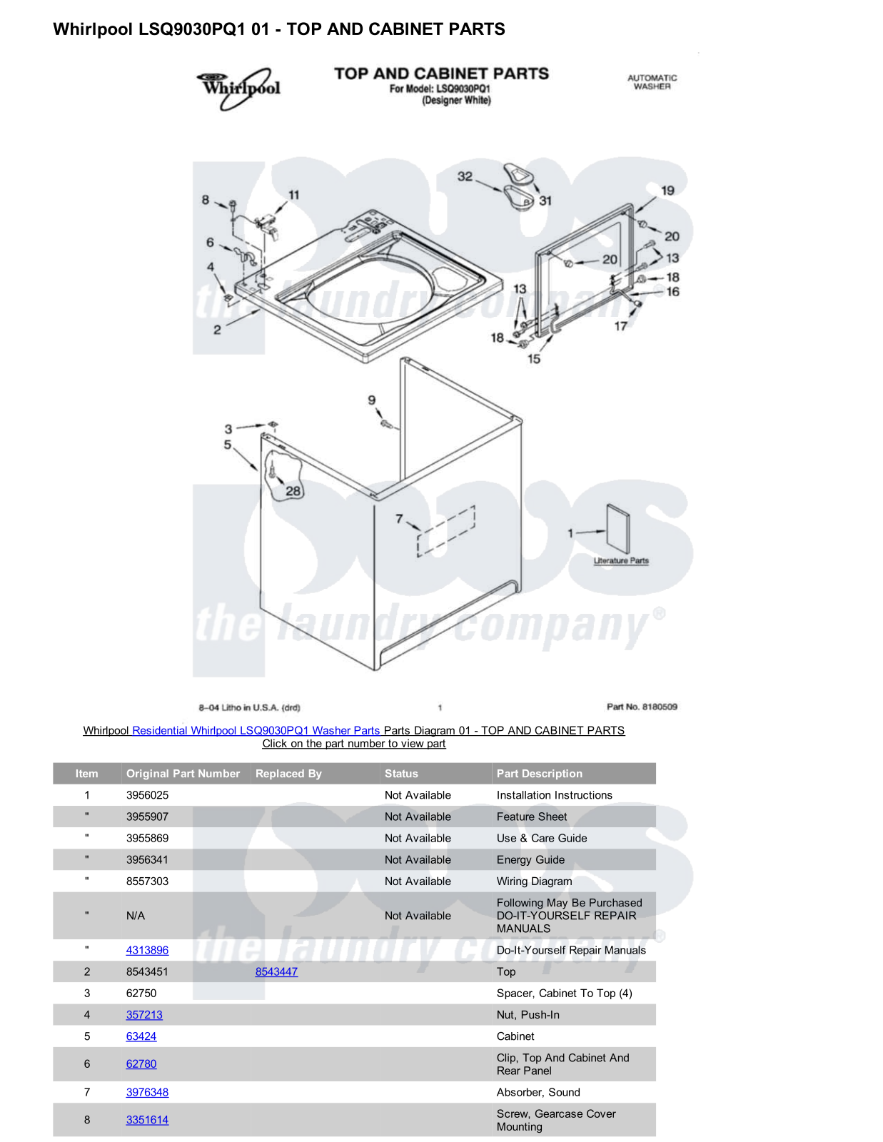 Whirlpool LSQ9030PQ1 Parts Diagram