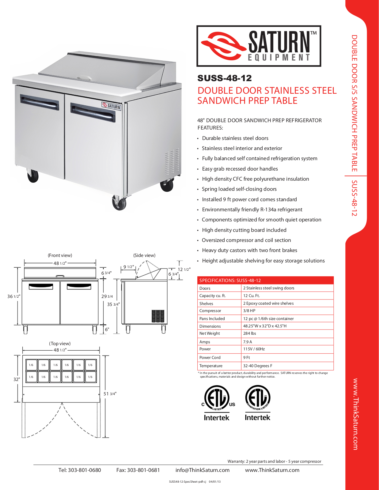 Saturn Equipment SUSS-48-12 User Manual