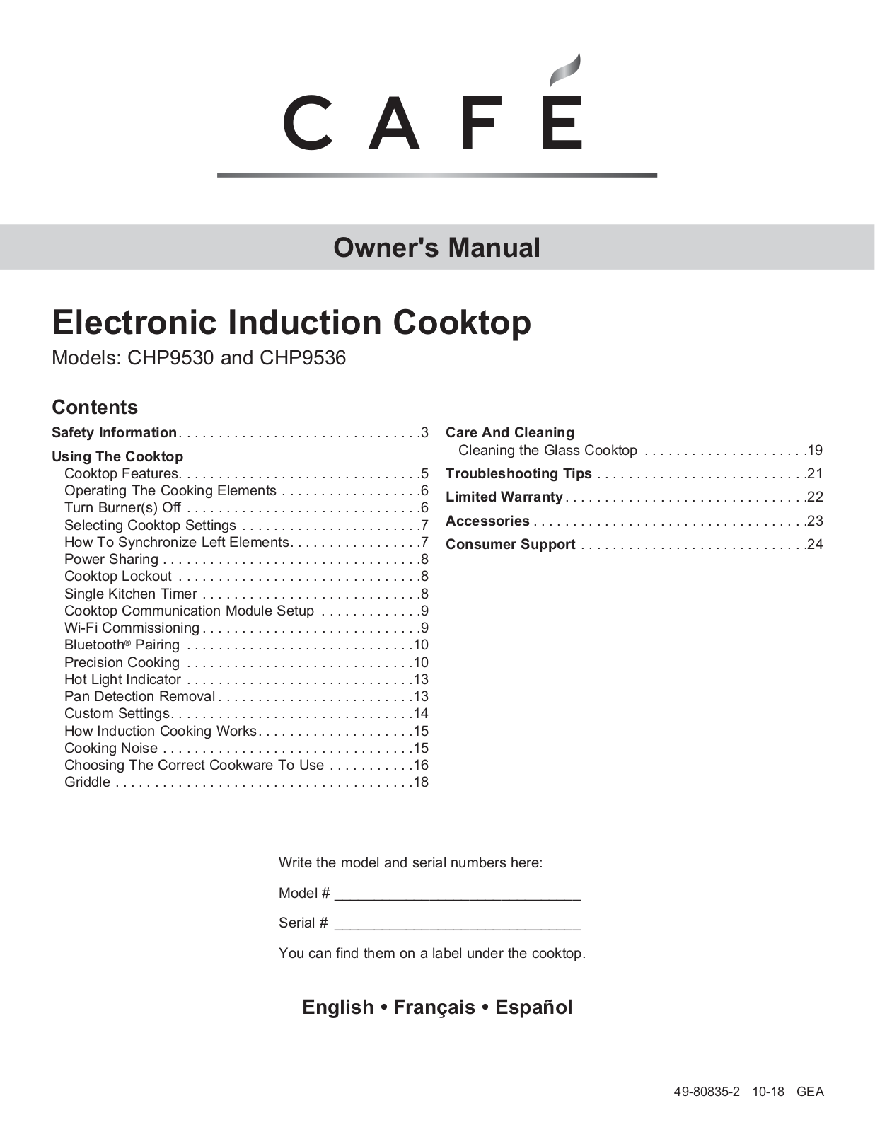 GE CHP95362M3SS, CHP95362M1SS, CHP95302M3SS, CHP95302M1SS Owner’s Manual