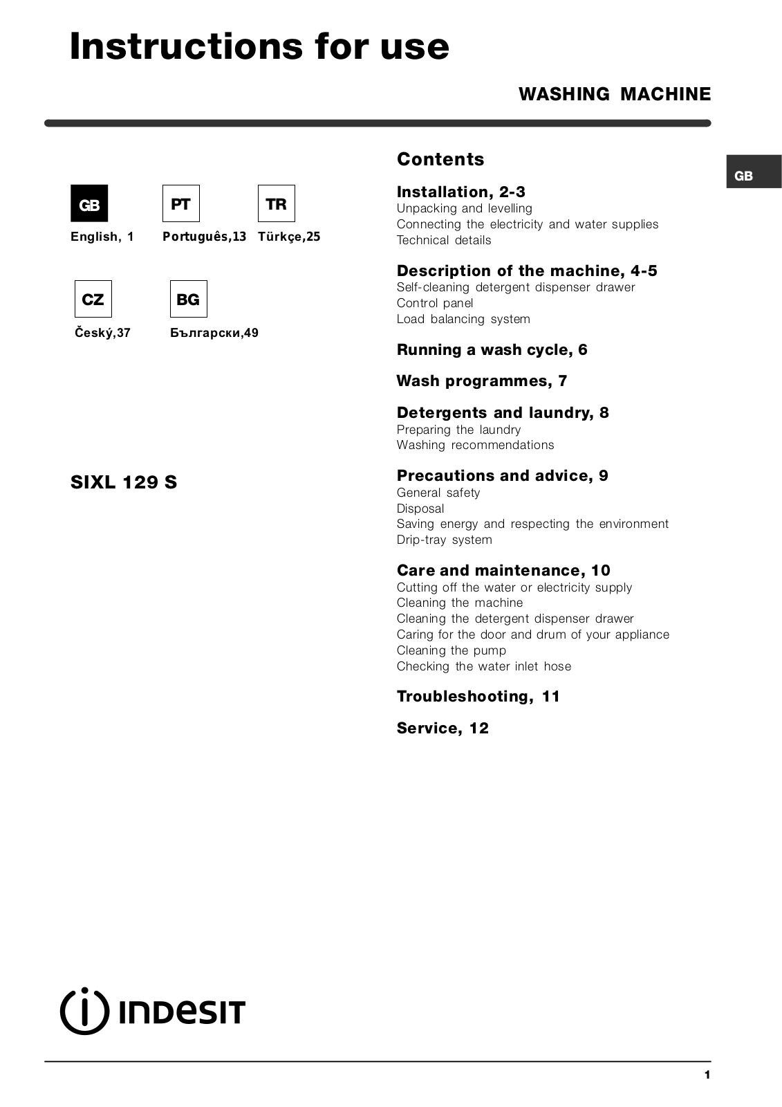 Indesit Moon SIXL 129 S User Manual