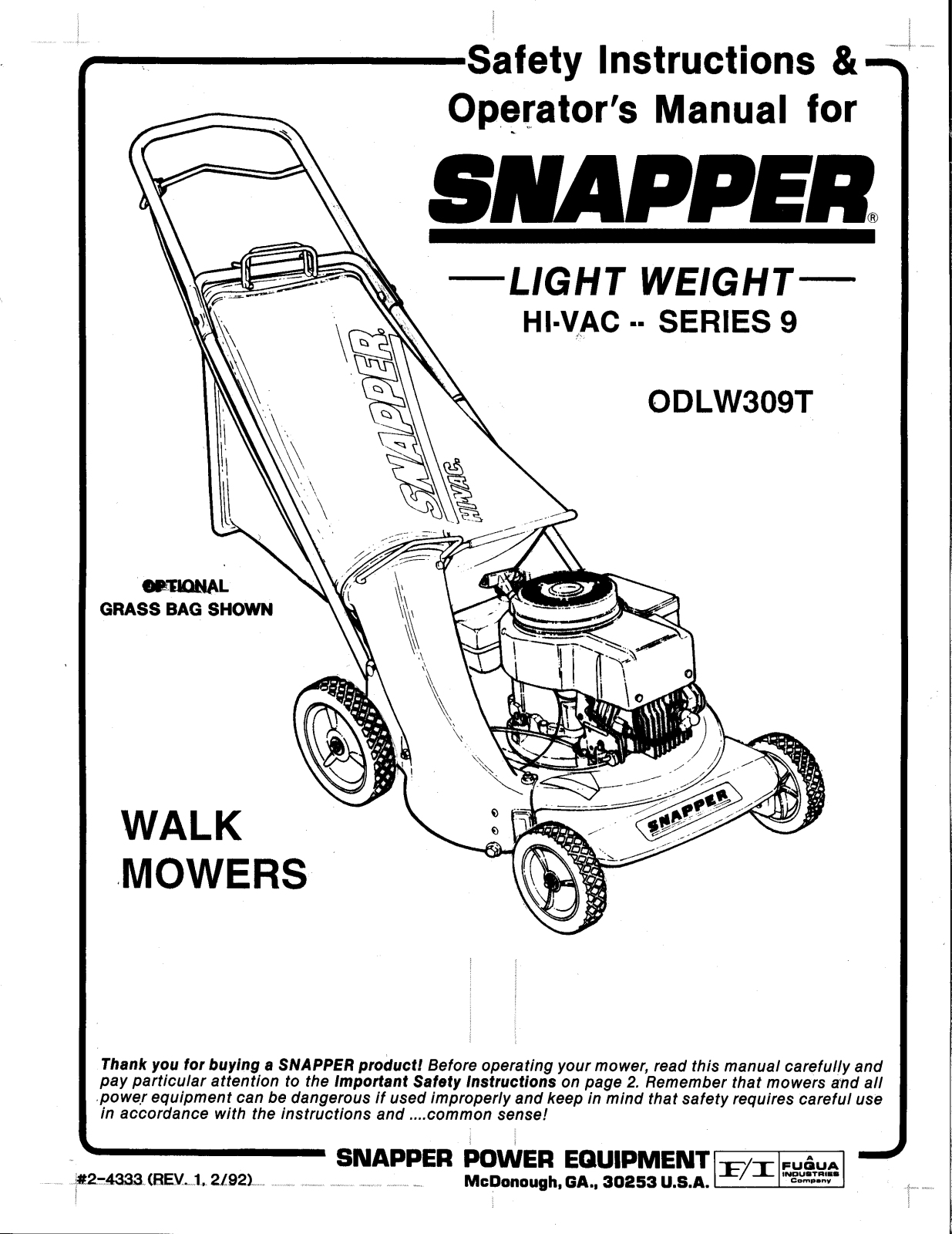 Snapper ODLW309T User Manual