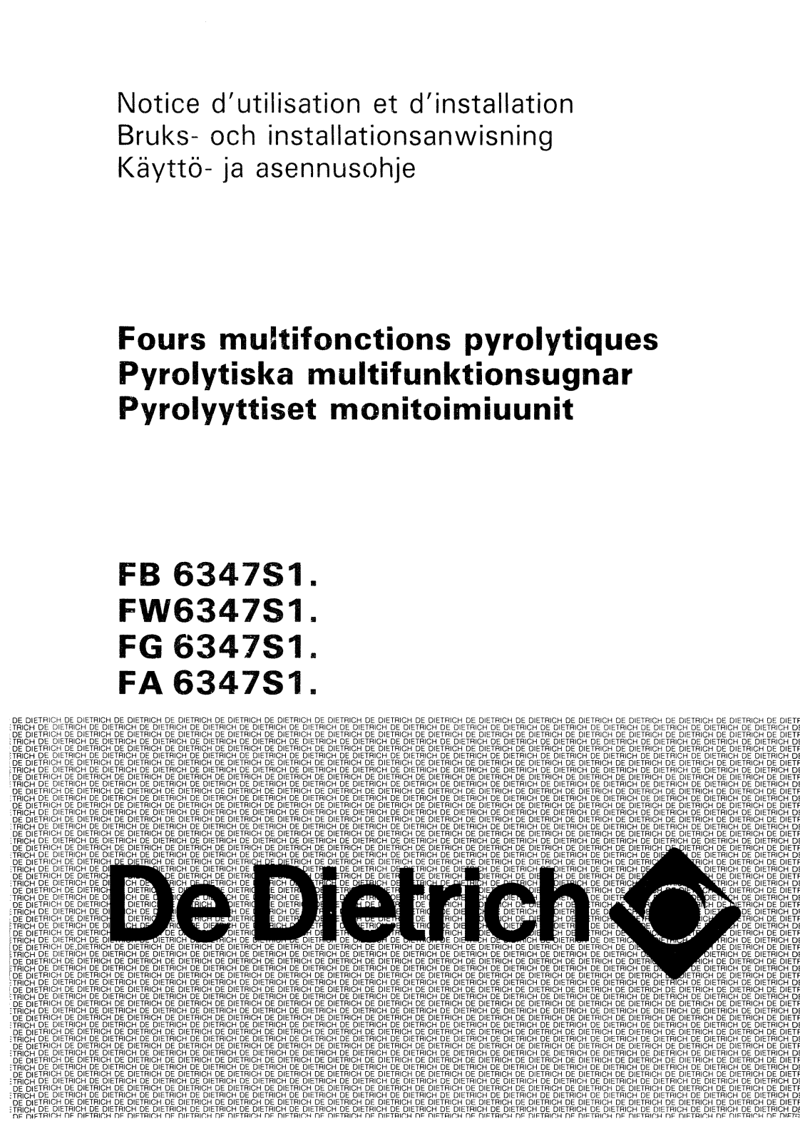 De dietrich FW6347S2, FB6347S2, FG6347S2, FA6347S2 User Manual