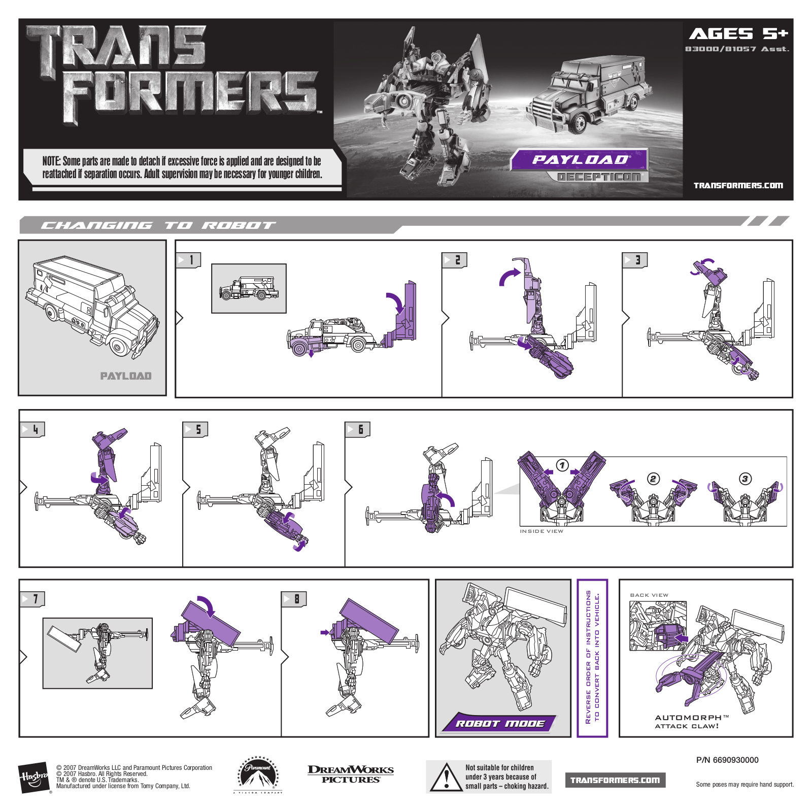 HASBRO Transformers Payload Decepticon User Manual