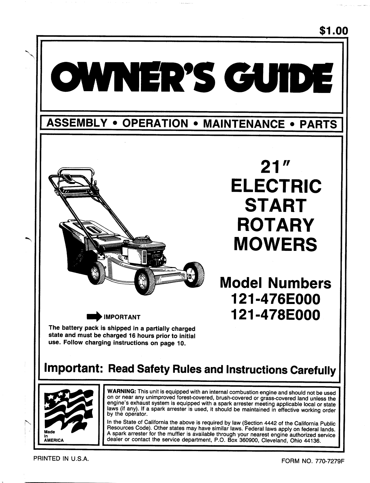 MTD 121-476E000, 121-478E000 User Manual