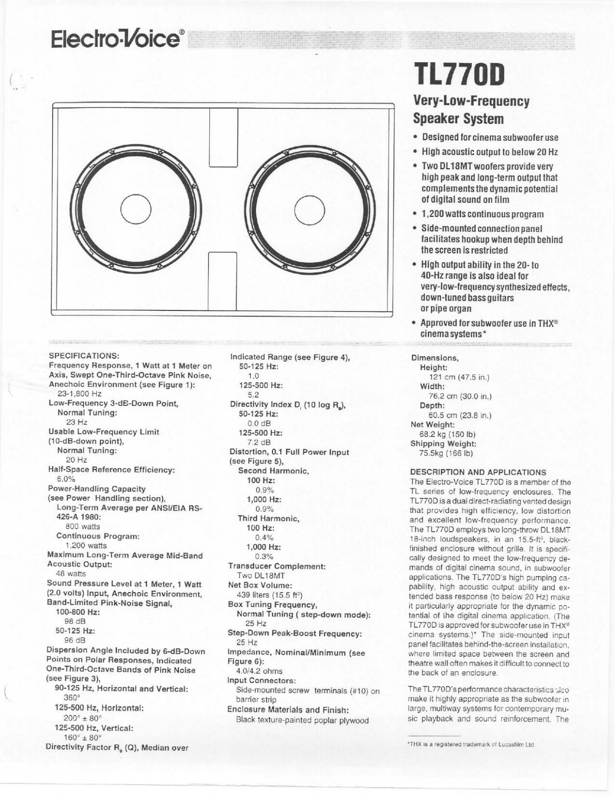 Electro-voice TL770D DATASHEET