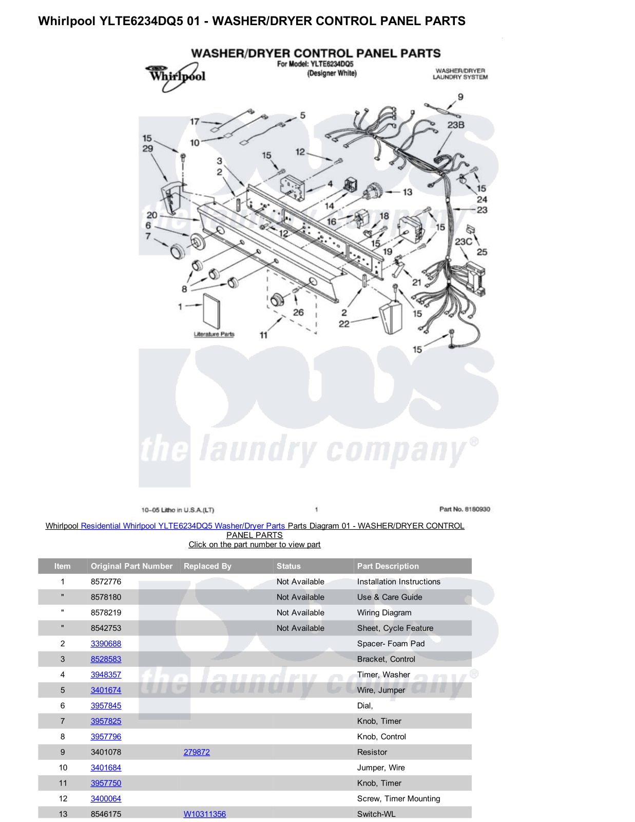 Whirlpool YLTE6234DQ5/Dryer Parts Diagram