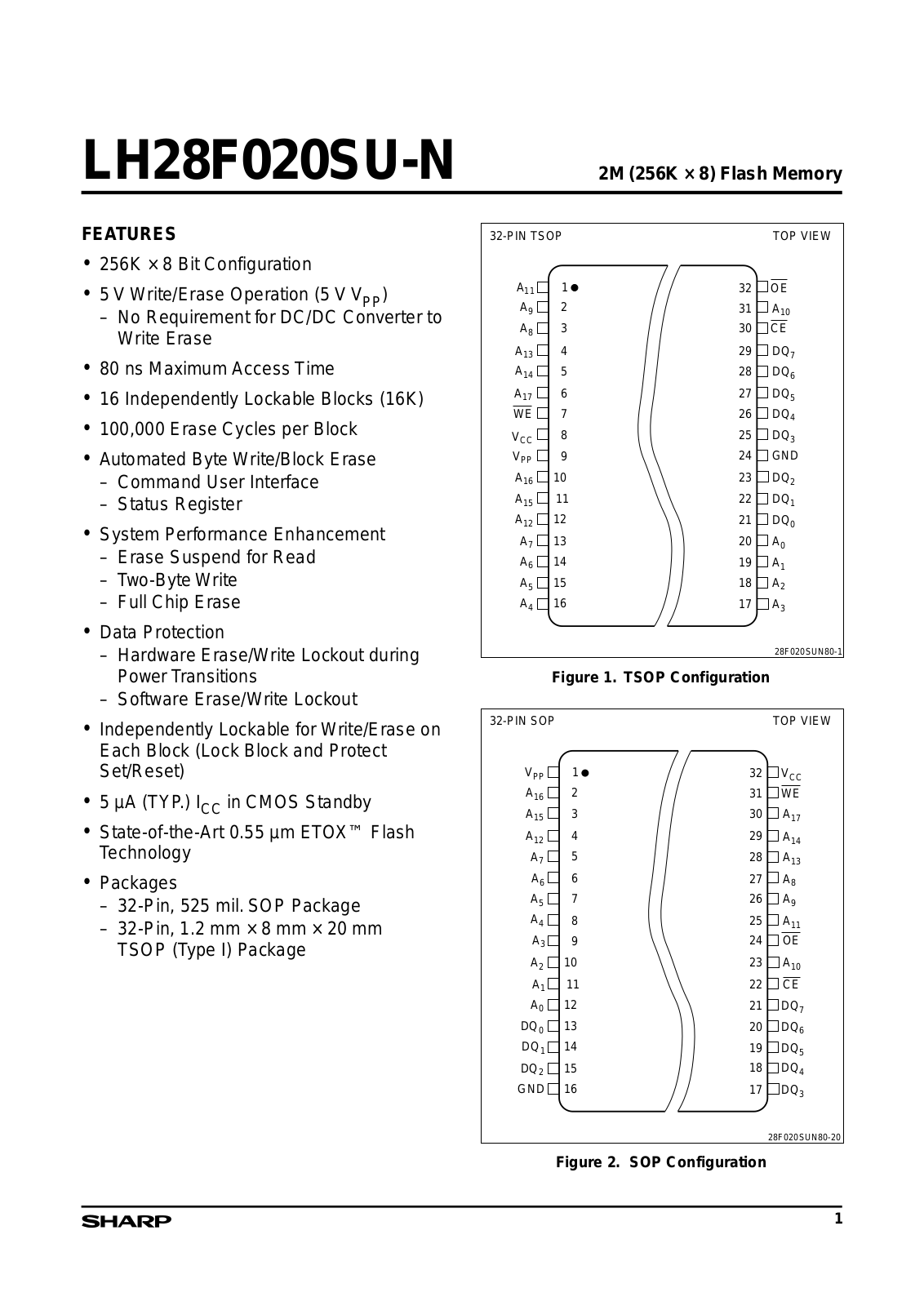 Sharp LH28F016SUT-N80, LH28F016SUN-N80 Datasheet